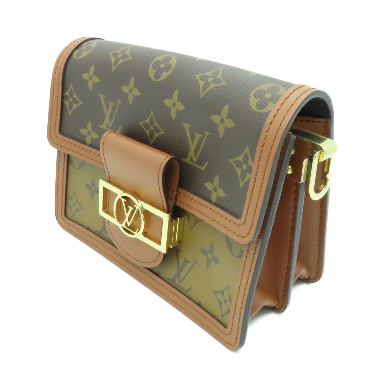 LOUIS VUITTON Monogram Reverse Mini Dauphine金扣肩背袋棕色
