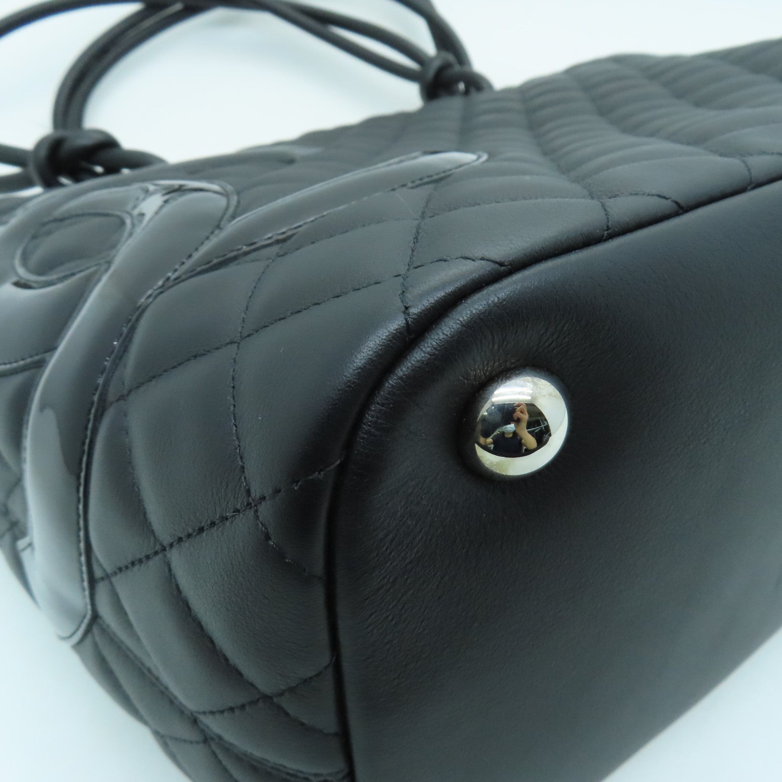 CHANEL Lingge cowhide leather Cambon Line Tote silver buckle handle bag / shoulder bag black