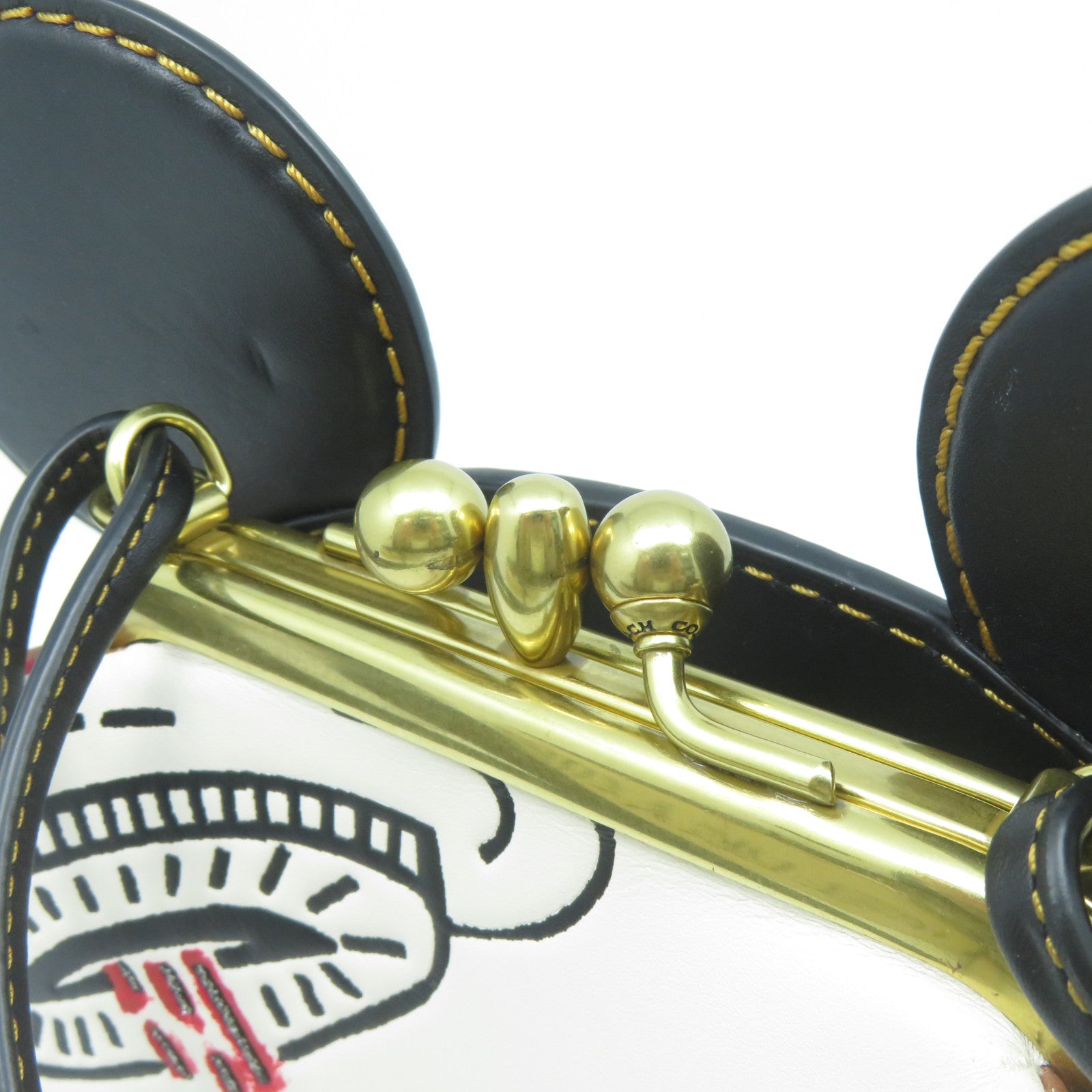 COACH 牛皮皮革Disney Mickey x Keith Haring UFO金扣手挽肩背兩用袋啡色/白色