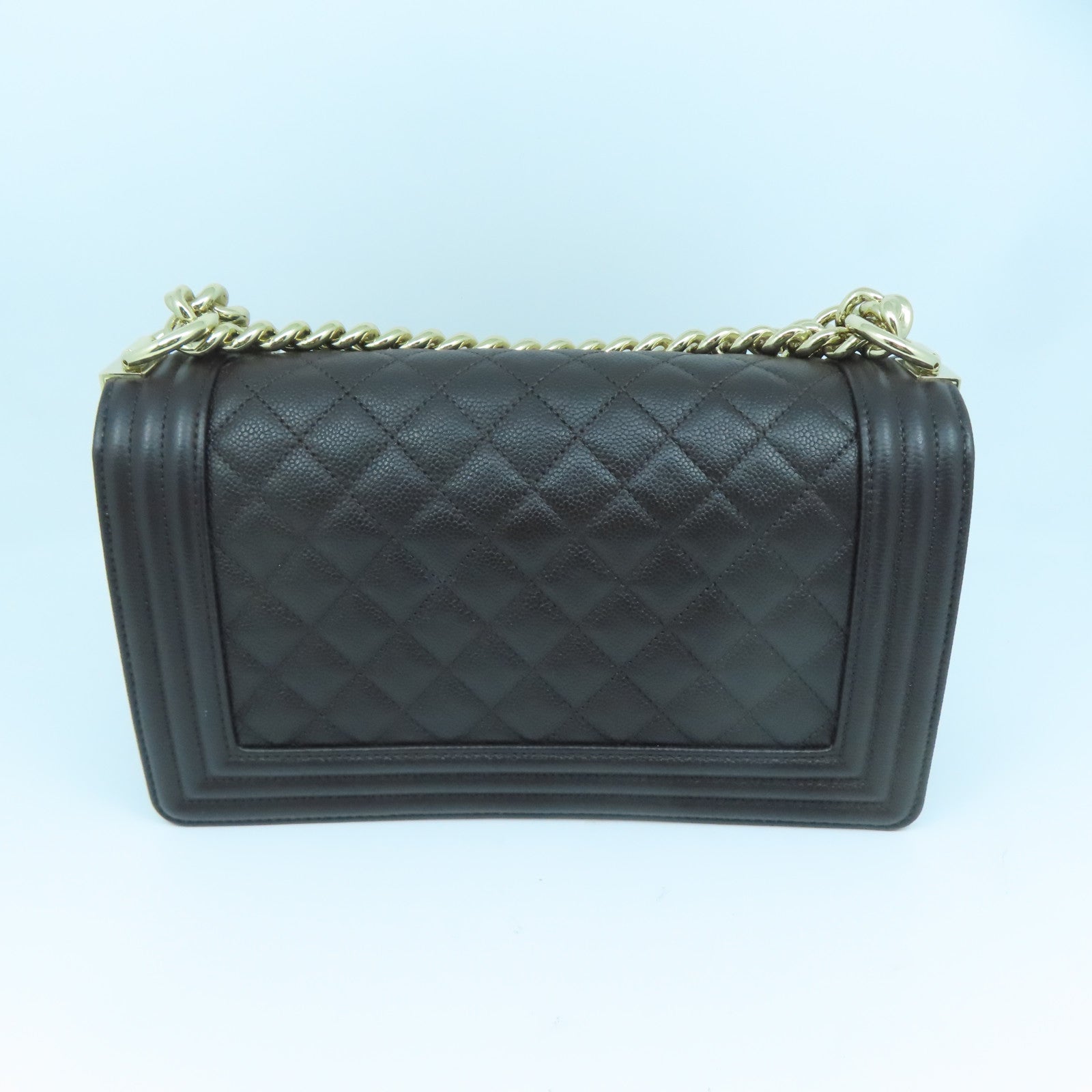 CHANEL 菱格Caviar皮革Boy 25金扣链带肩背袋啡色