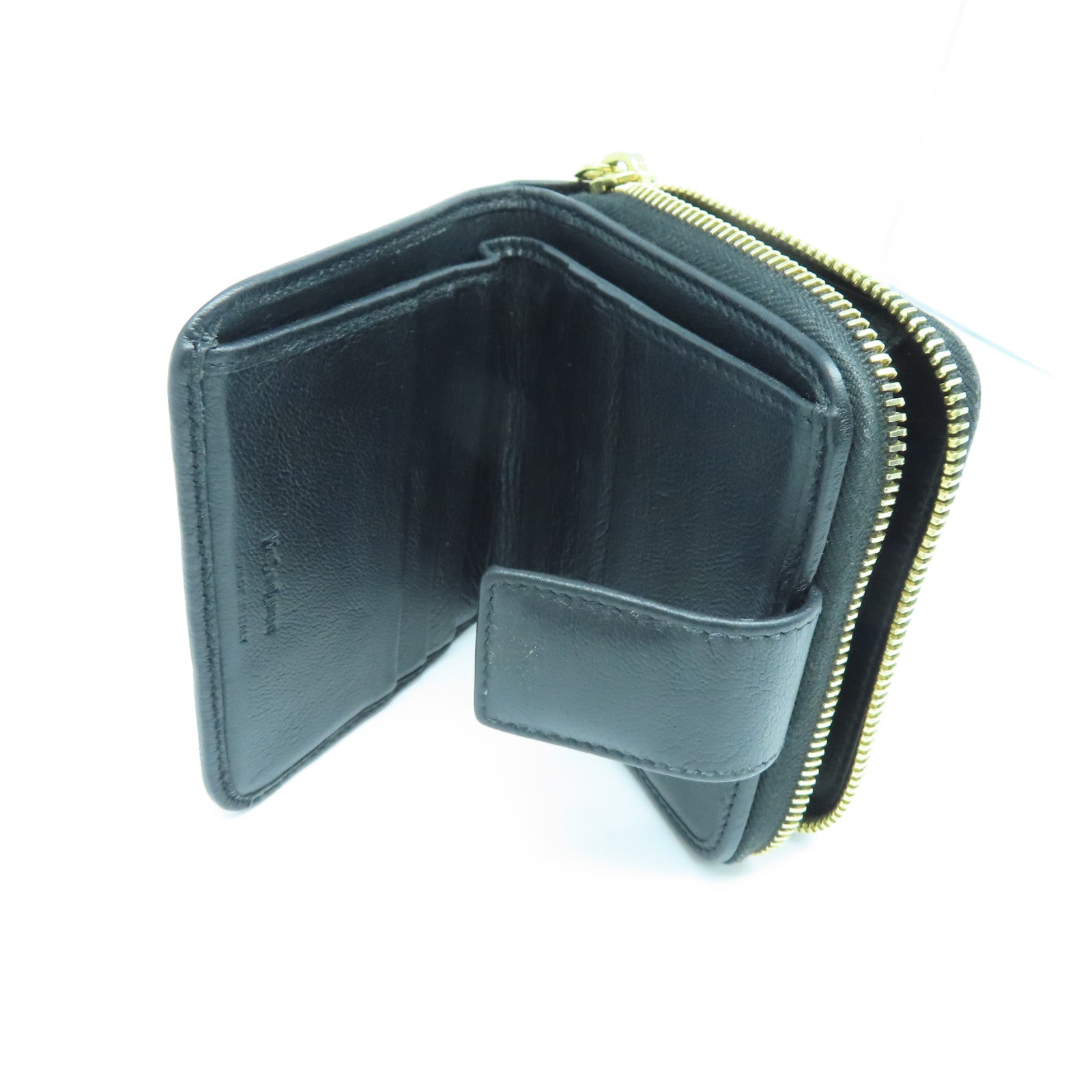 SAINT LAURENT Calfskin Leather Wallet Gold Buckle Wallet Black
