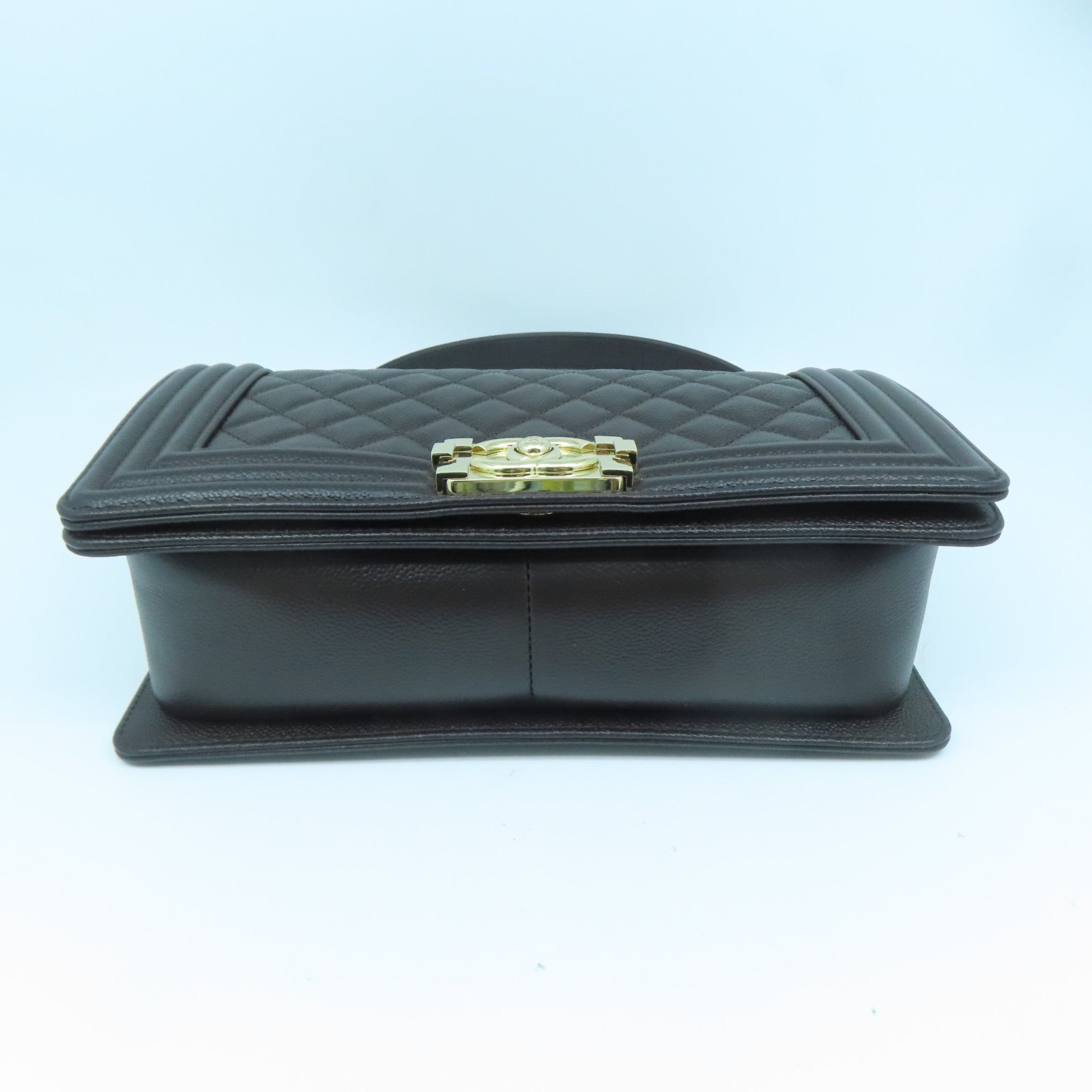 CHANEL 菱格Caviar皮革Boy 25金扣链带肩背袋啡色
