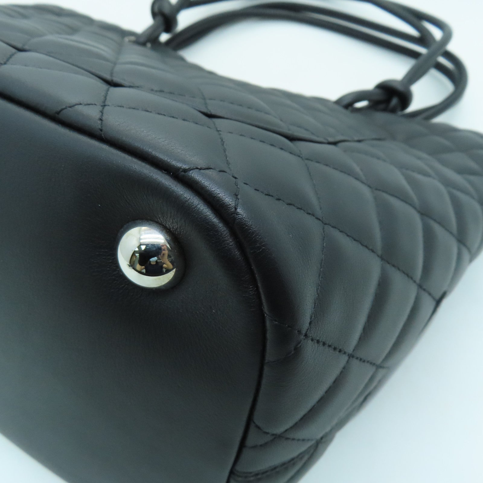 CHANEL Lingge cowhide leather Cambon Line Tote silver buckle handle bag / shoulder bag black
