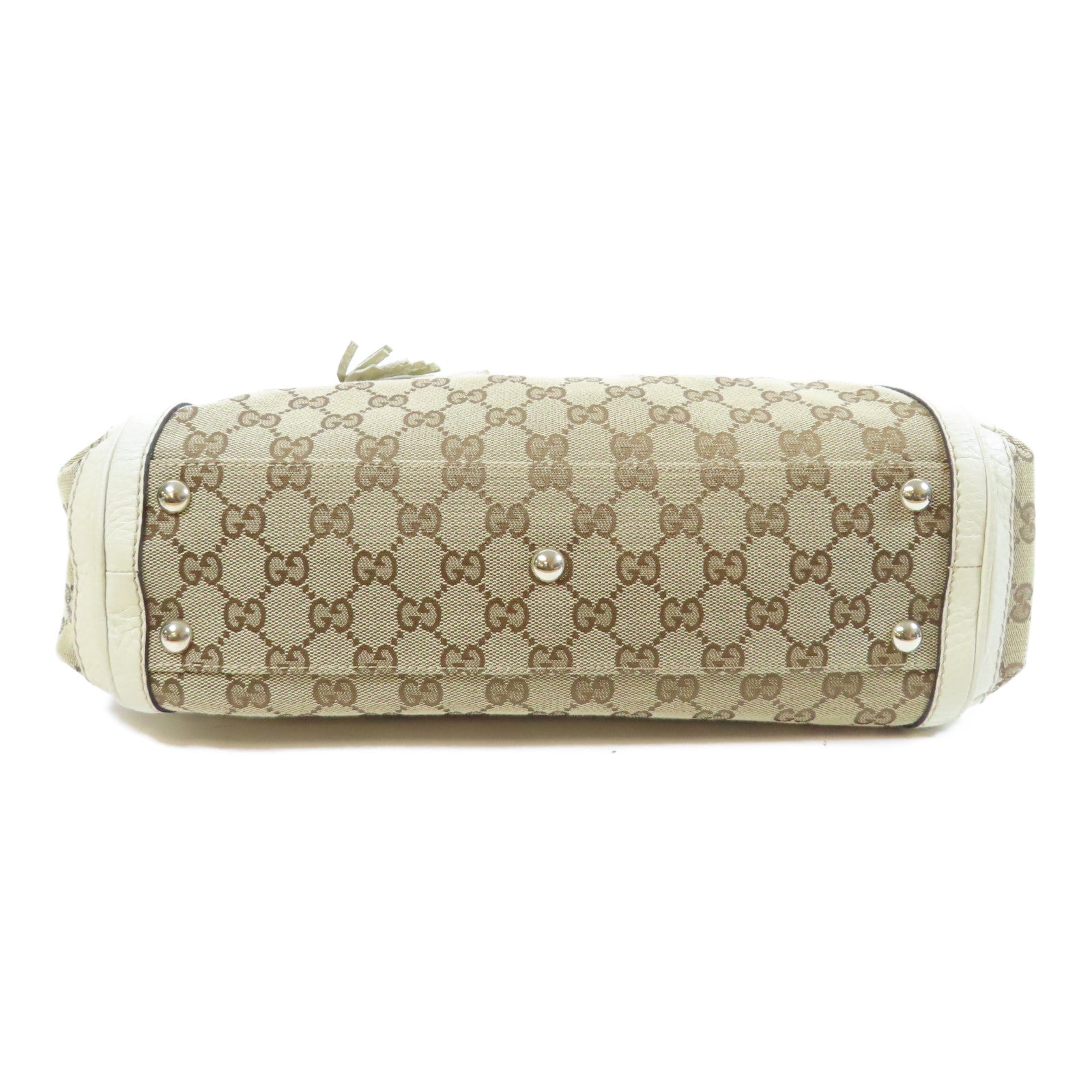 GUCCI 帆布/皮革2 Way Shoulder金扣手挽肩背兩用袋白色/啡色