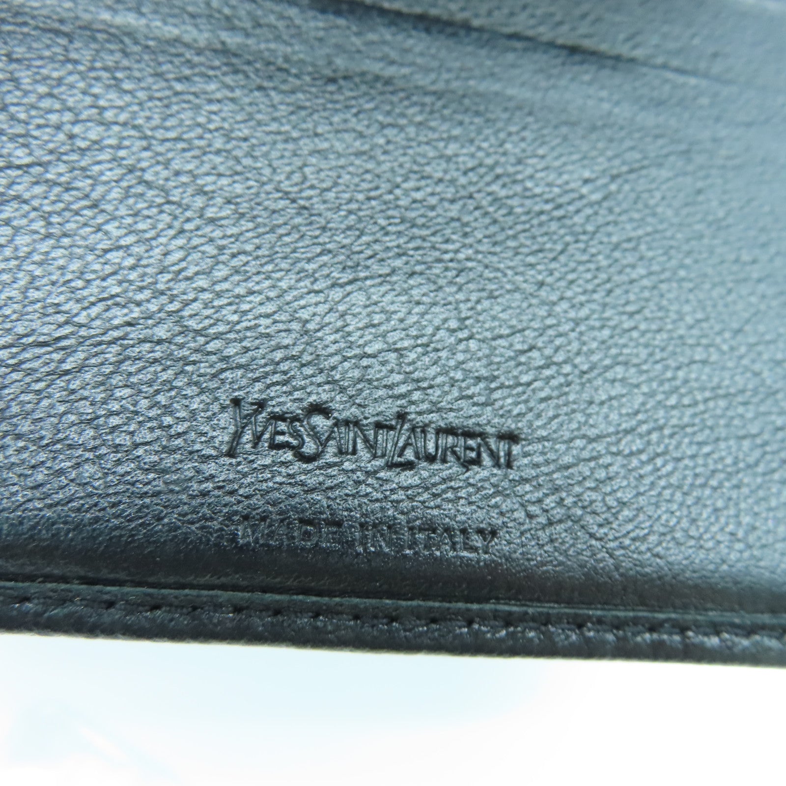 SAINT LAURENT Calfskin Leather Wallet Gold Buckle Wallet Black