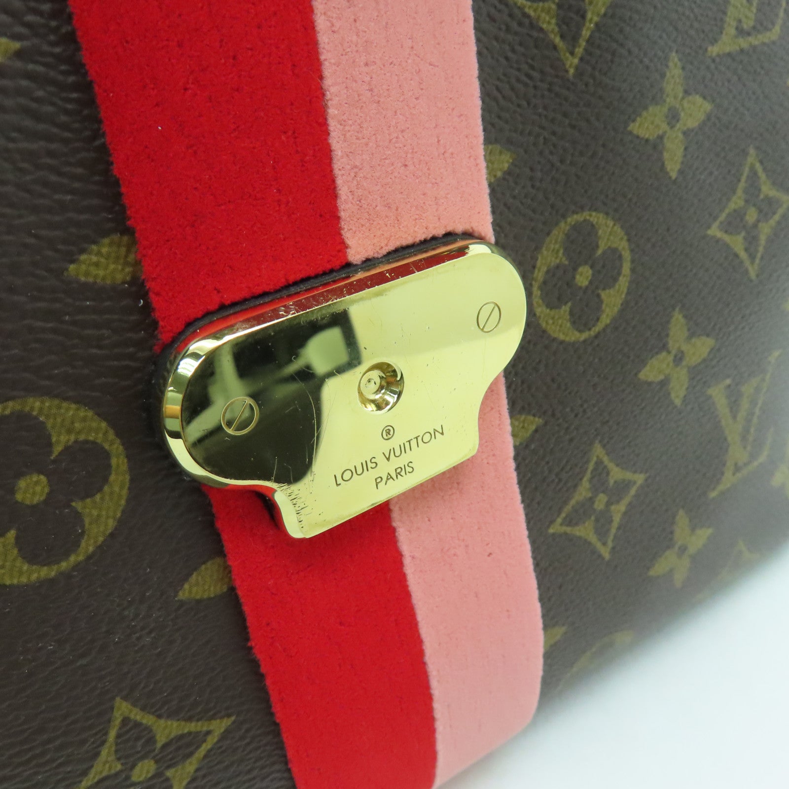 LOUIS VUITTON Monogram Georges BB金扣手挽肩背兩用袋棕色/紅色/粉紅色