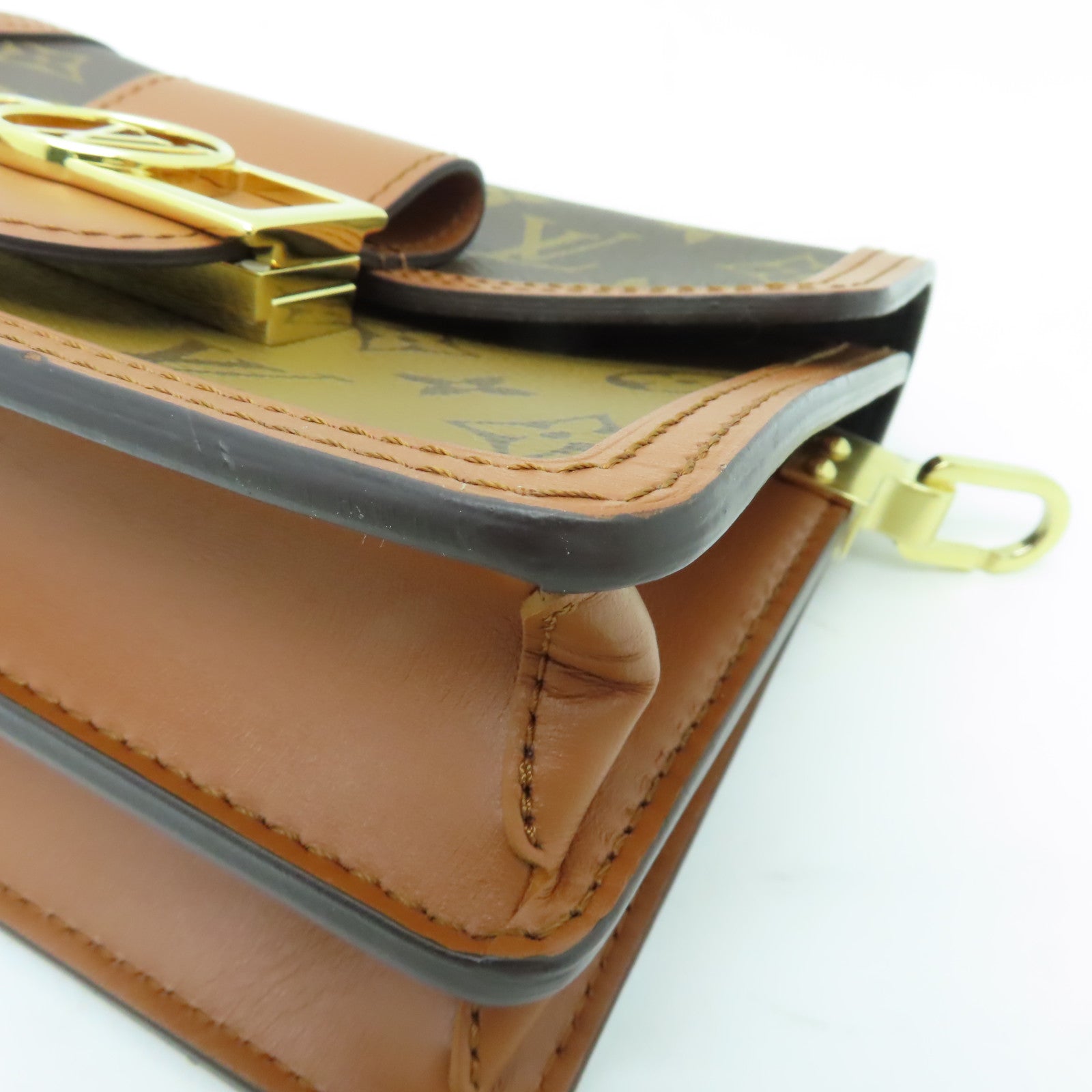 LOUIS VUITTON Monogram Reverse Mini Dauphine金扣肩背袋棕色