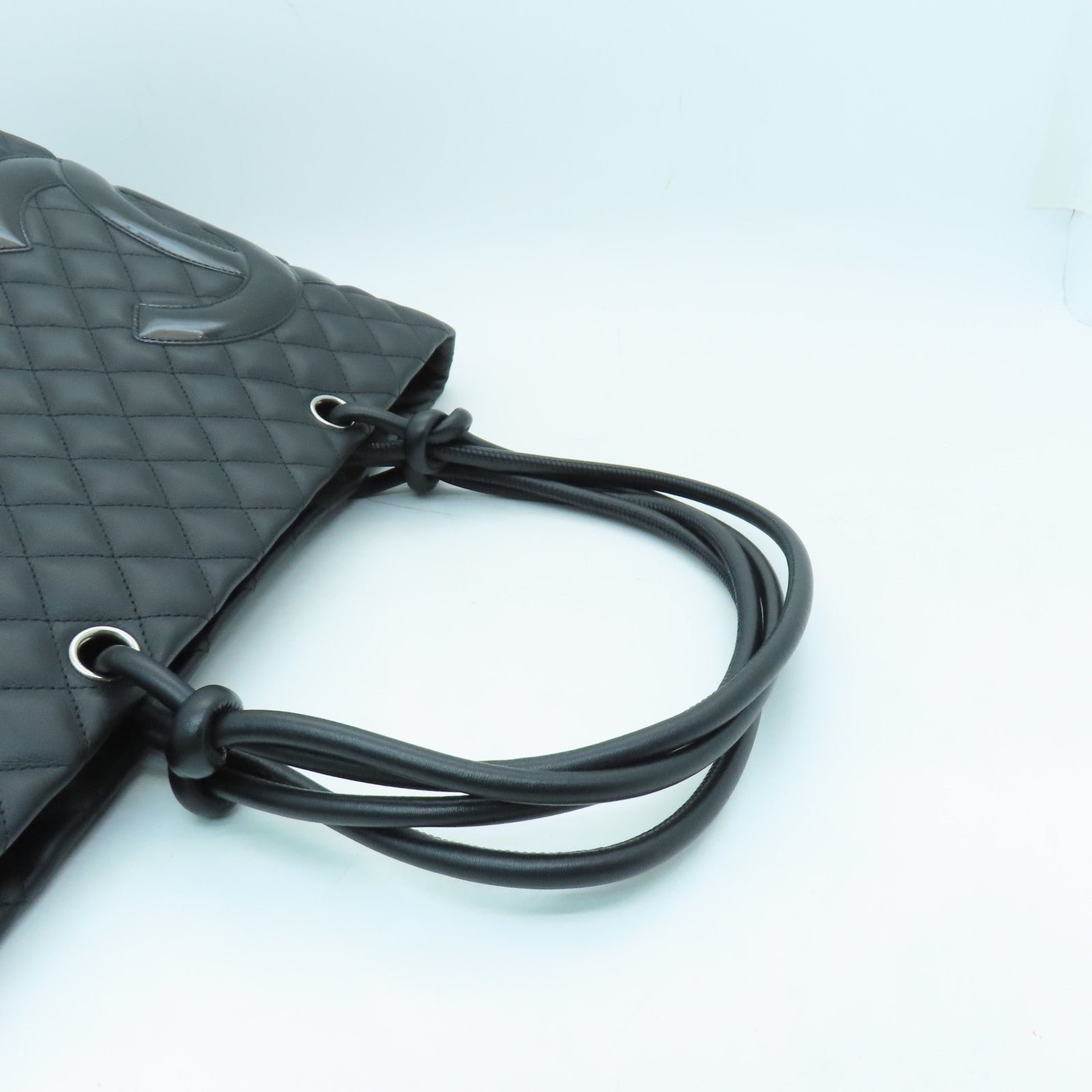 CHANEL Lingge cowhide leather Cambon Line Tote silver buckle handle bag / shoulder bag black