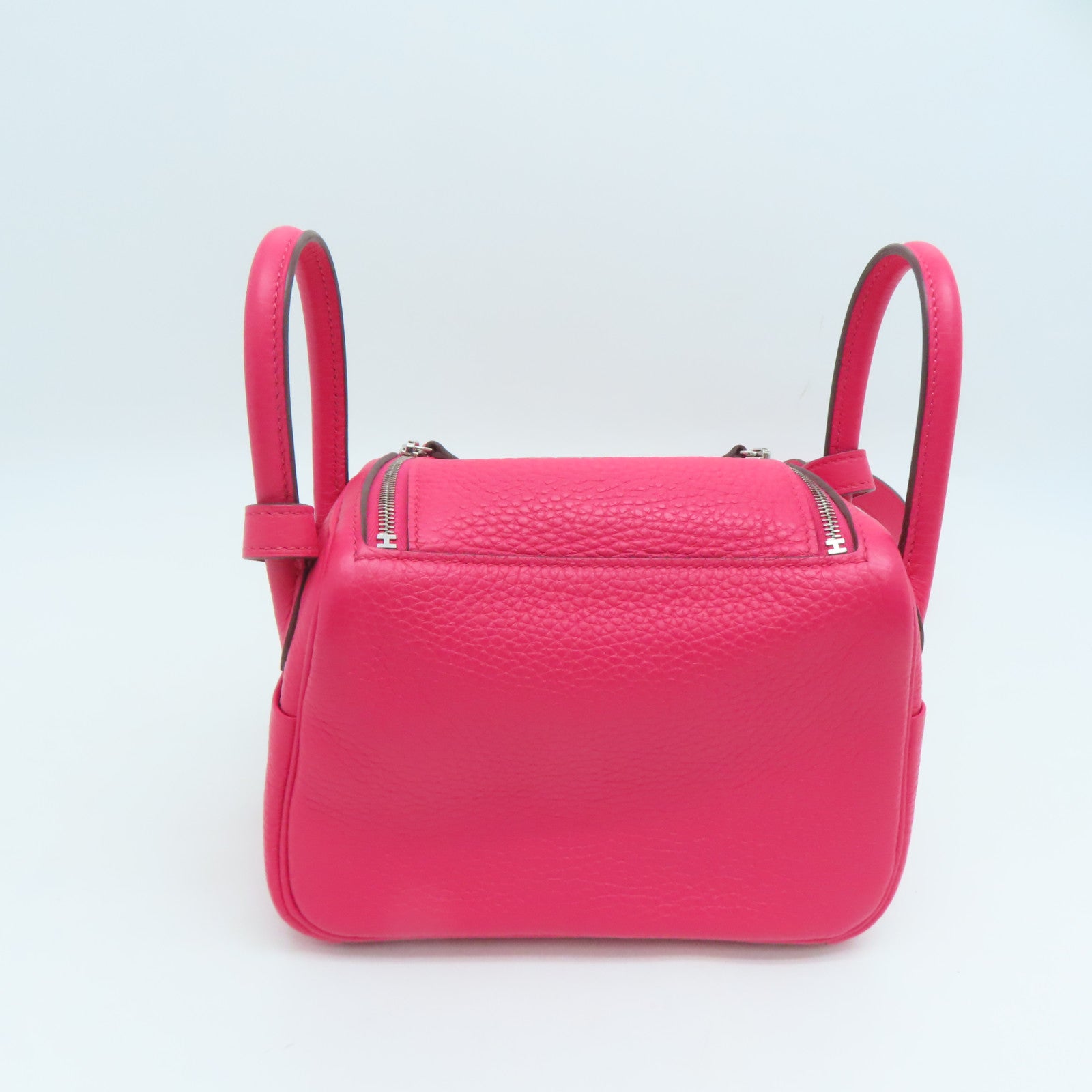 HERMES Clemence皮革Mini Lindy银扣肩背袋玉兰粉