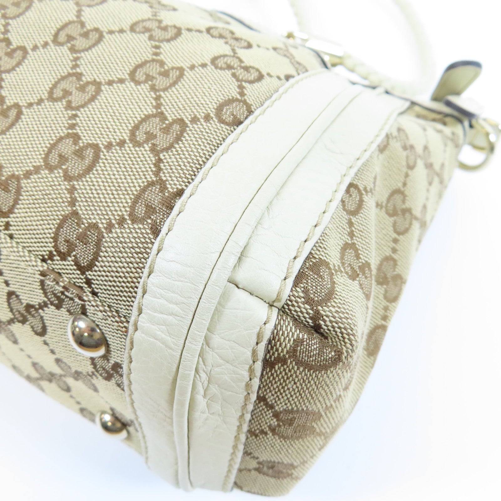 GUCCI 帆布/皮革2 Way Shoulder金扣手挽肩背兩用袋白色/啡色