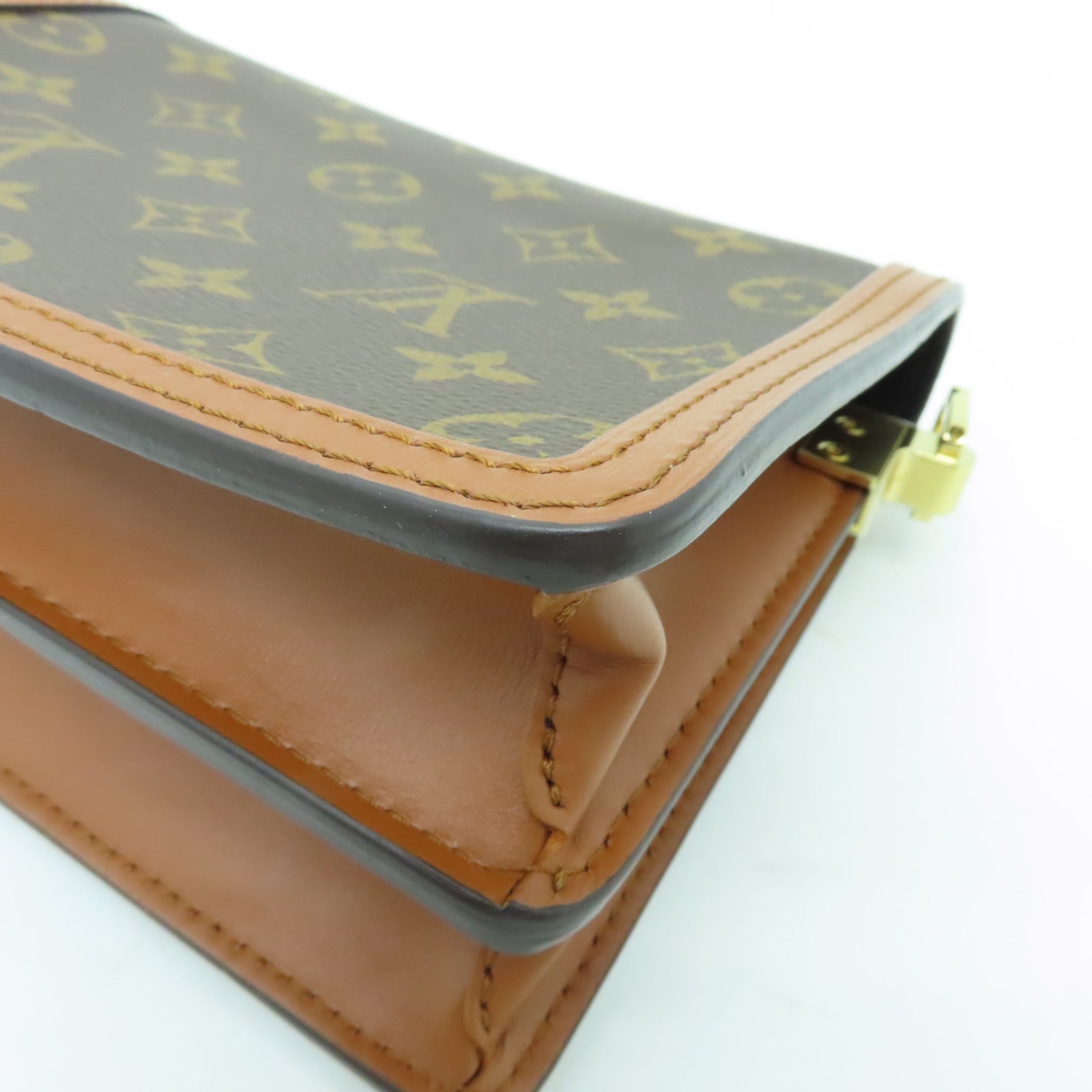 LOUIS VUITTON Monogram Reverse Mini Dauphine金扣肩背袋棕色