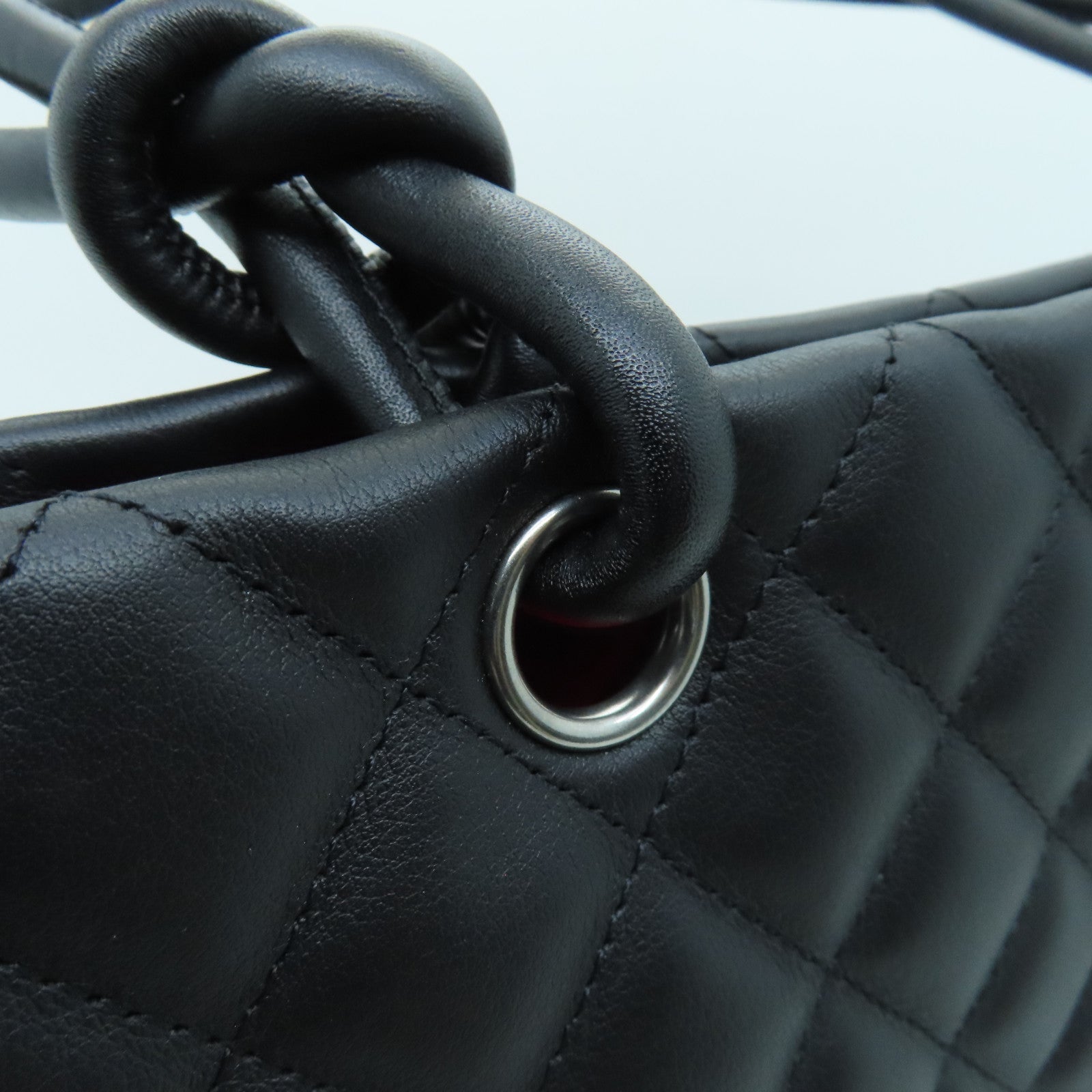 CHANEL Lingge cowhide leather Cambon Line Tote silver buckle handle bag / shoulder bag black