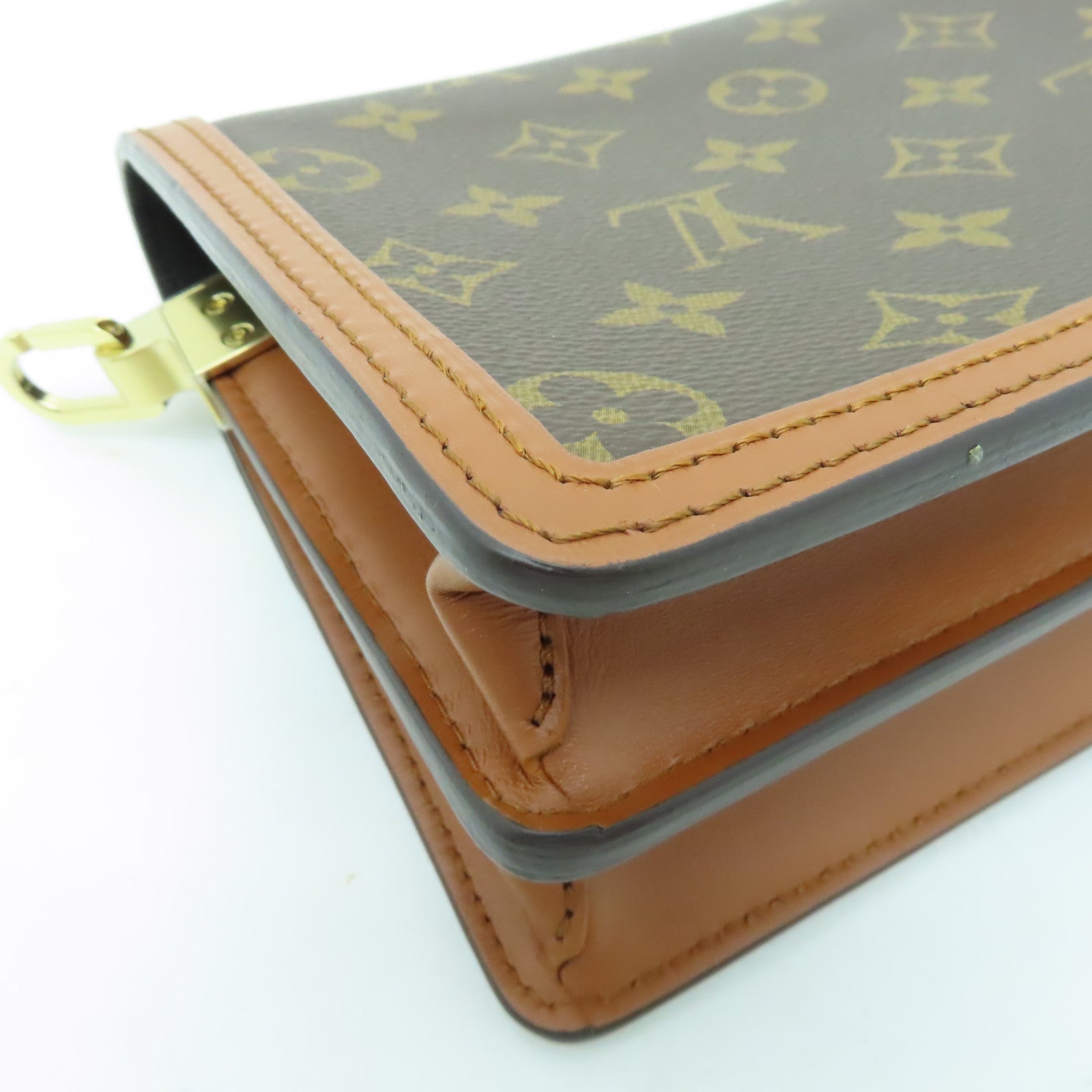 LOUIS VUITTON Monogram Reverse Mini Dauphine金扣肩背袋棕色