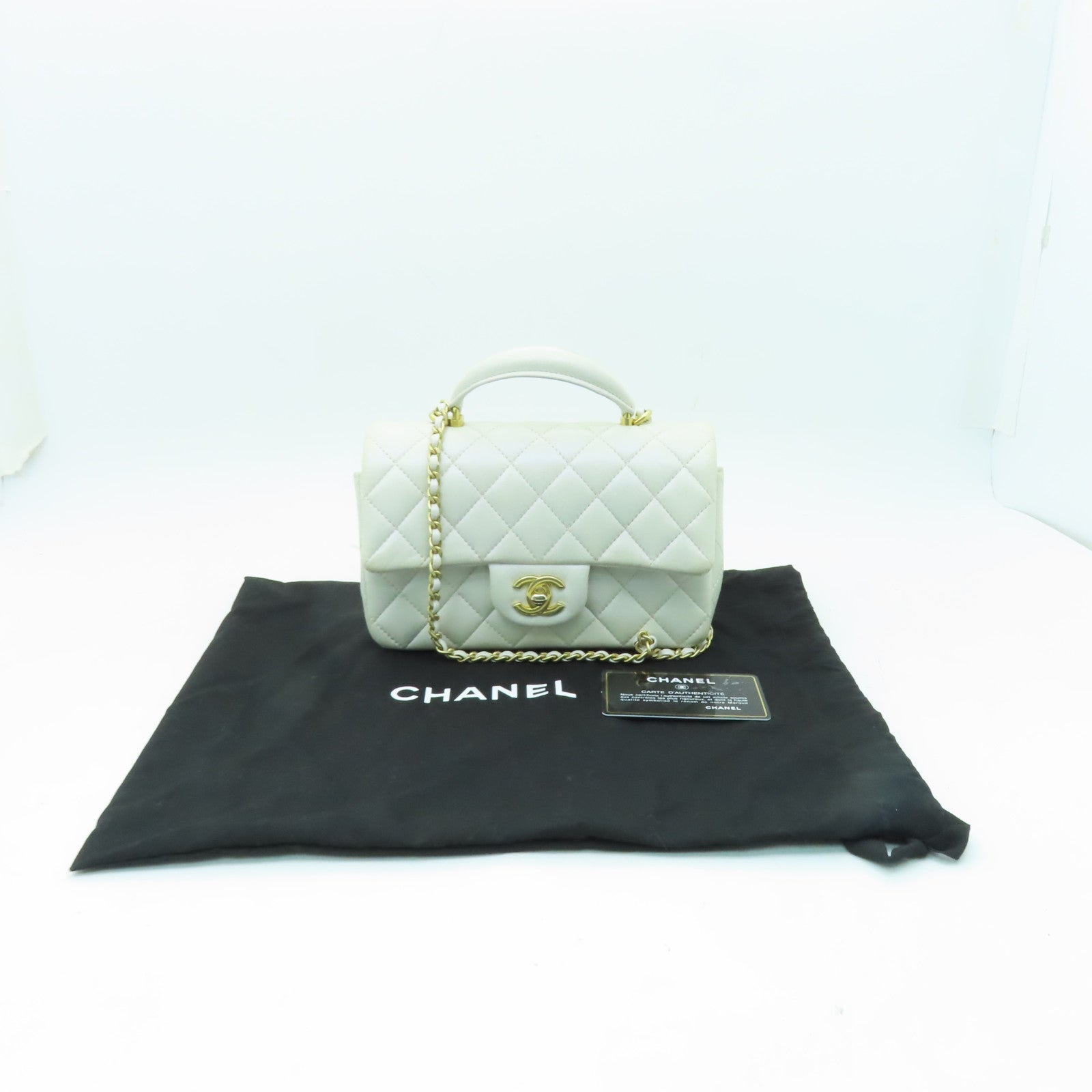 CHANEL 菱格羊皮皮革Chain Shoulder Bag金扣鏈帶手挽肩背兩用袋白色