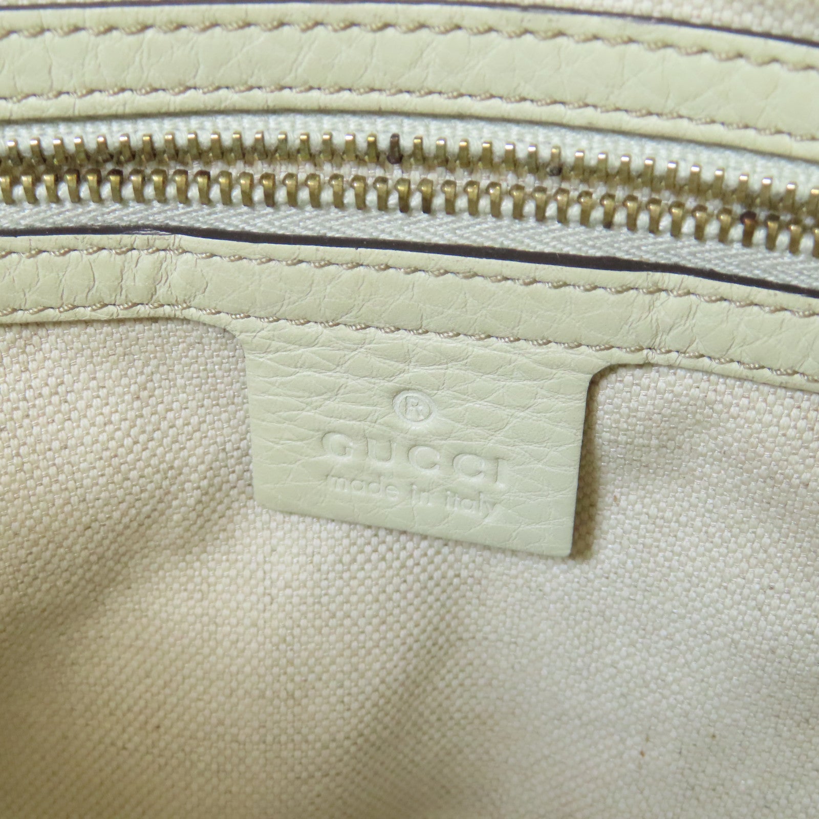 GUCCI 帆布/皮革2 Way Shoulder金扣手挽肩背兩用袋白色/啡色