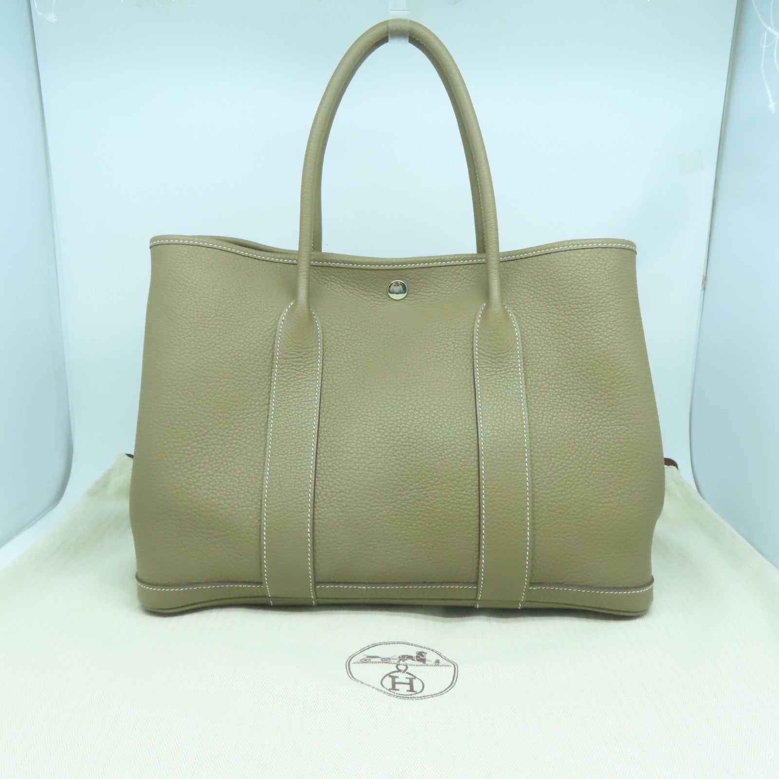 HERMES Negonda皮革GardenParty PM銀扣手挽袋Etoupe大象灰色