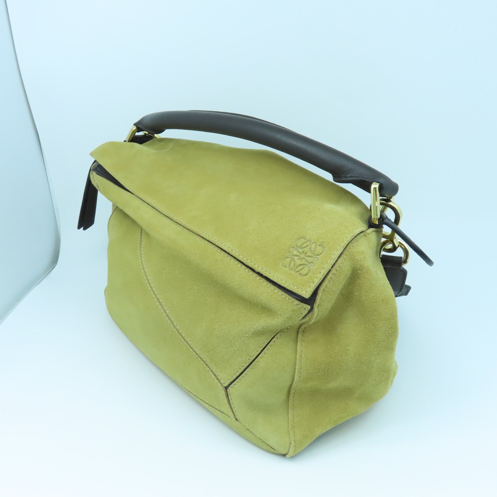 LOEWE 麂皮皮革Puzzle手挽肩背兩用袋卡其色