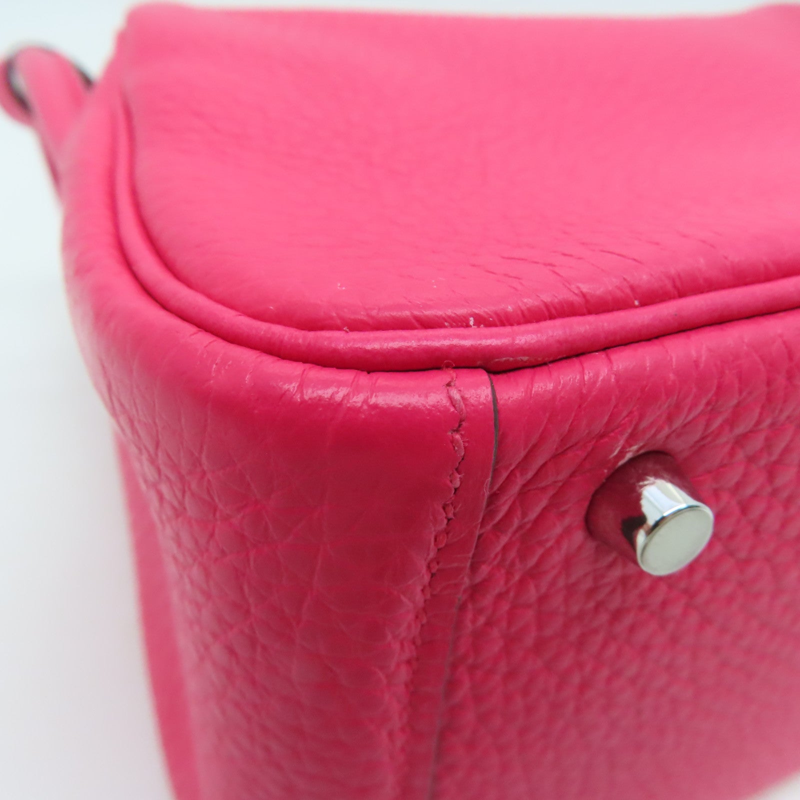 HERMES Clemence皮革Mini Lindy银扣肩背袋玉兰粉