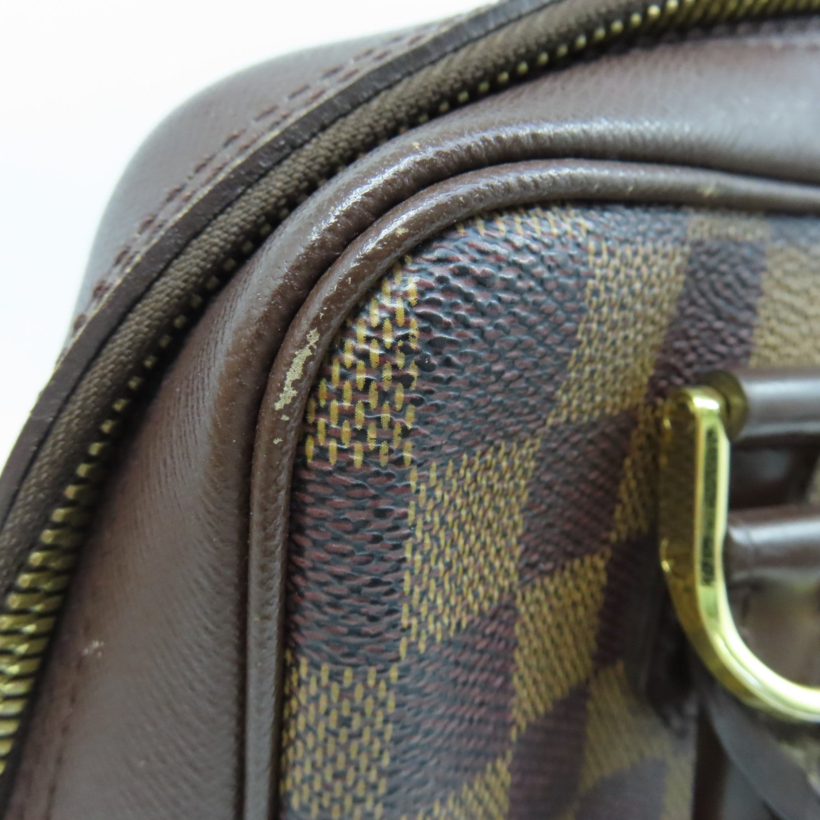 LOUIS VUITTON Damier Brera gold buckle handle bag brown