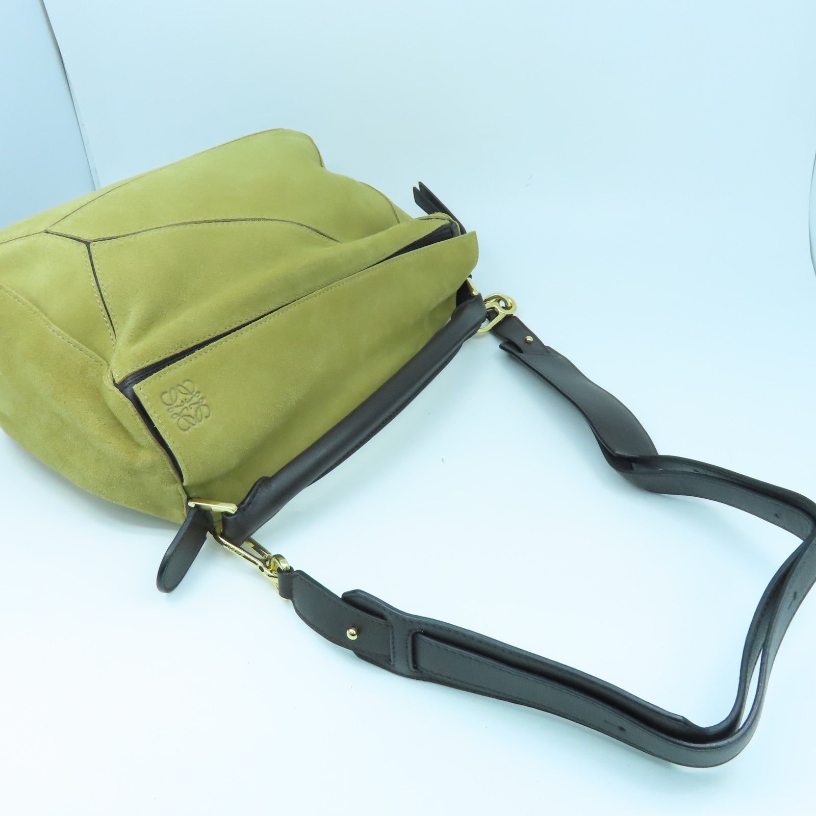 LOEWE 麂皮皮革Puzzle手挽肩背兩用袋卡其色