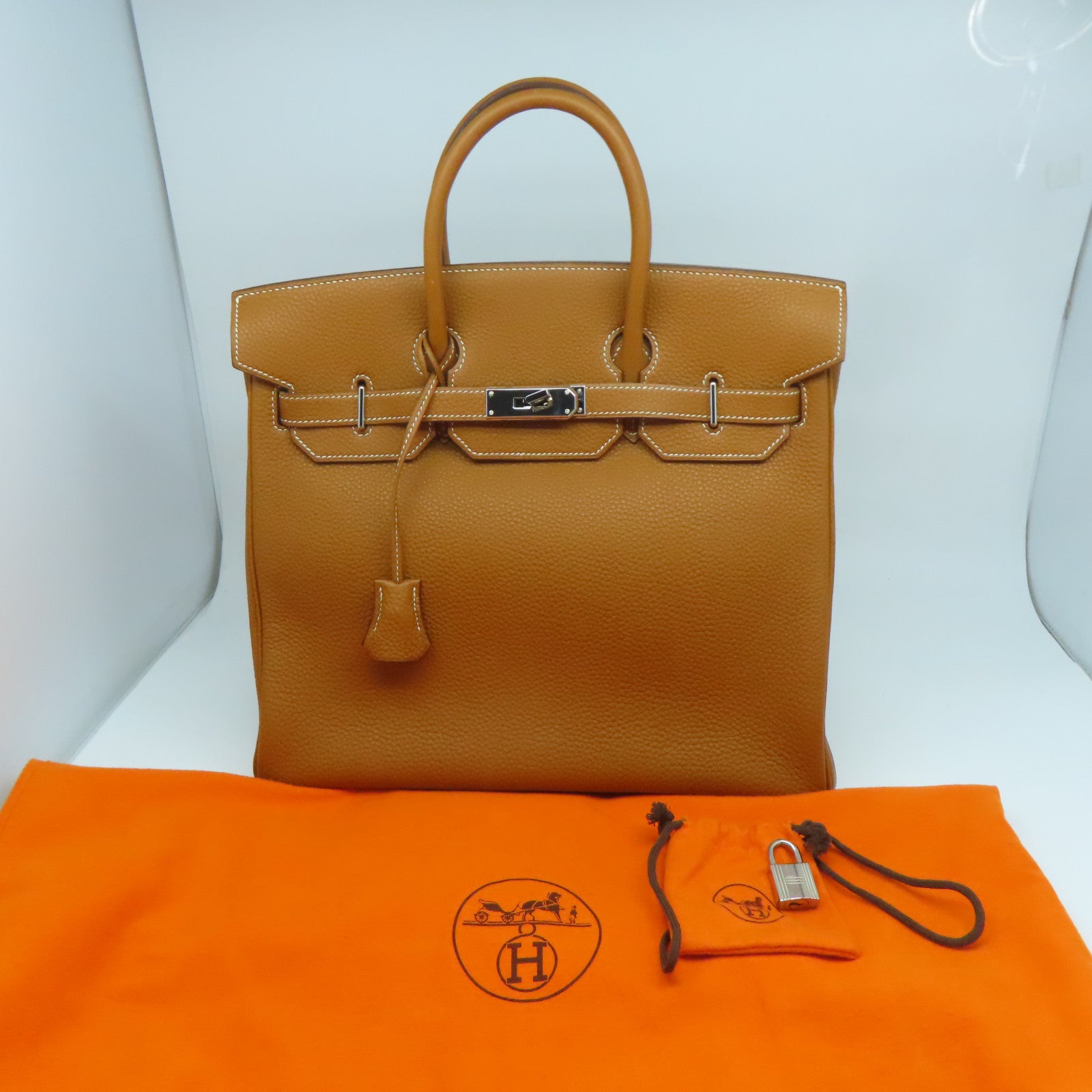HERMES Togo皮革Haut a Courroies 32銀扣手挽袋啡色