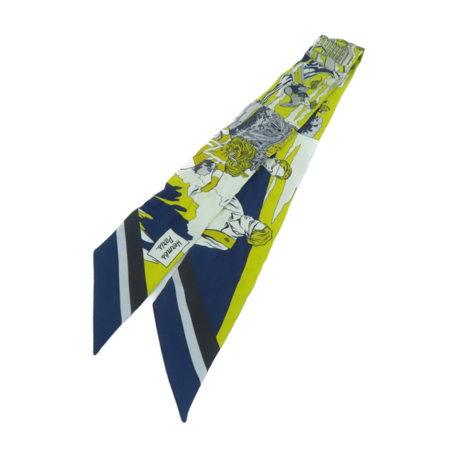 HERMES 絲質Twilly絲巾黃色/灰色