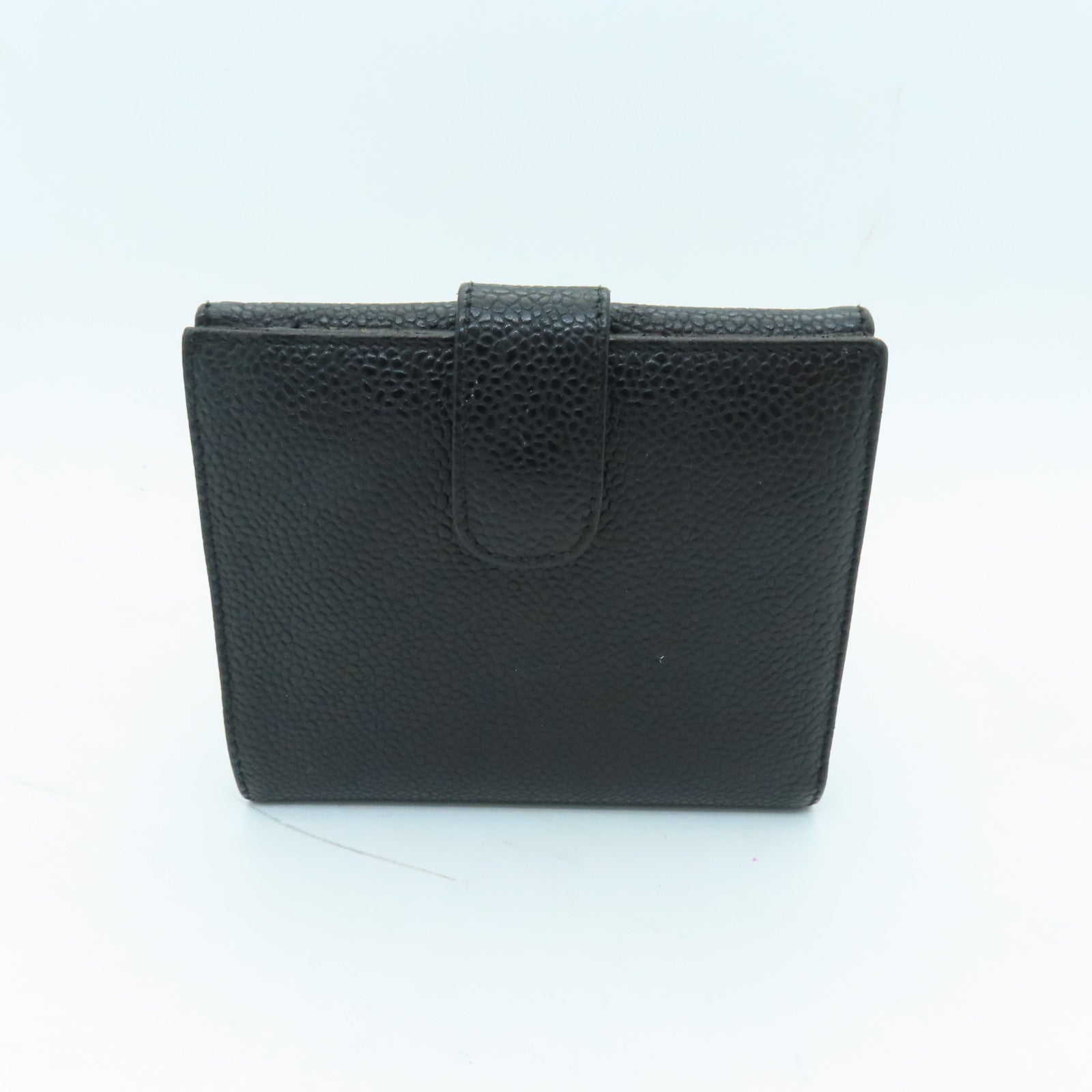 CHANEL Caviar Leather Vitage Wallet Silver Buckle Wallet Black