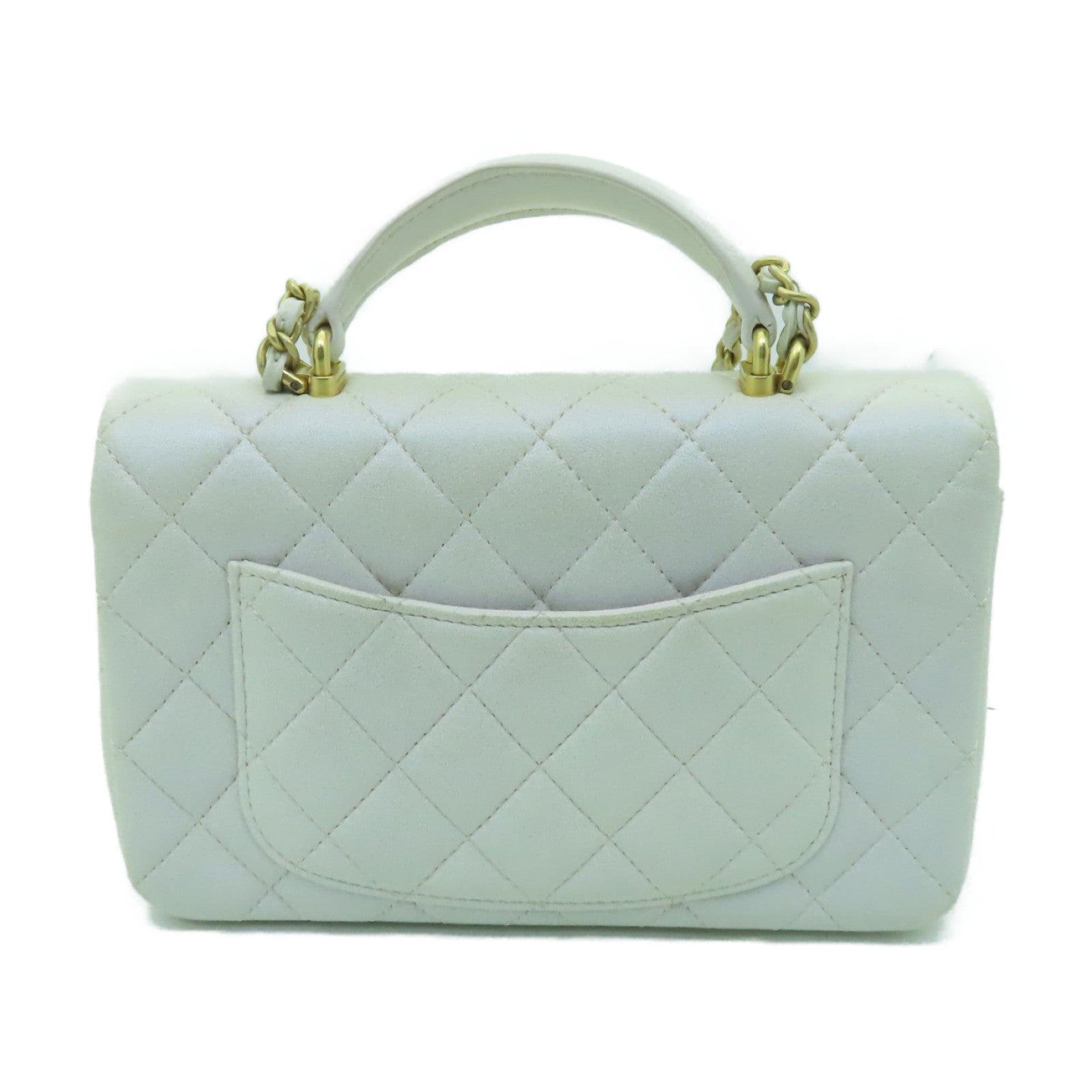 CHANEL 菱格羊皮皮革Chain Shoulder Bag金扣鏈帶手挽肩背兩用袋白色