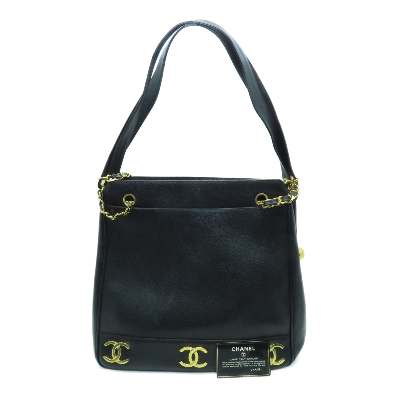 CHANEL cowhide leather Shoulder Bag gold buckle shoulder bag black