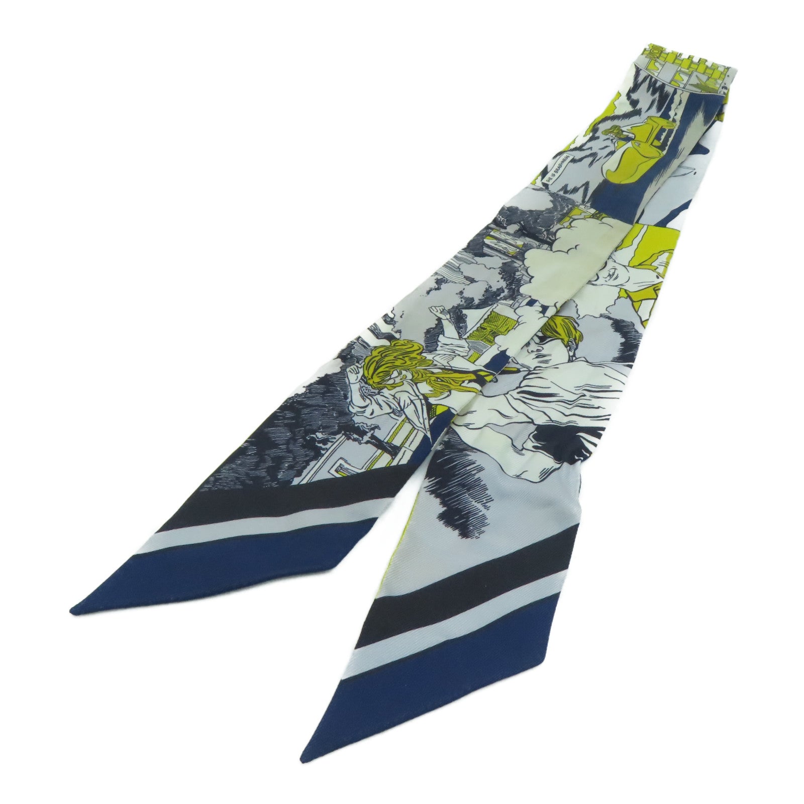 HERMES 絲質Twilly絲巾黃色/灰色