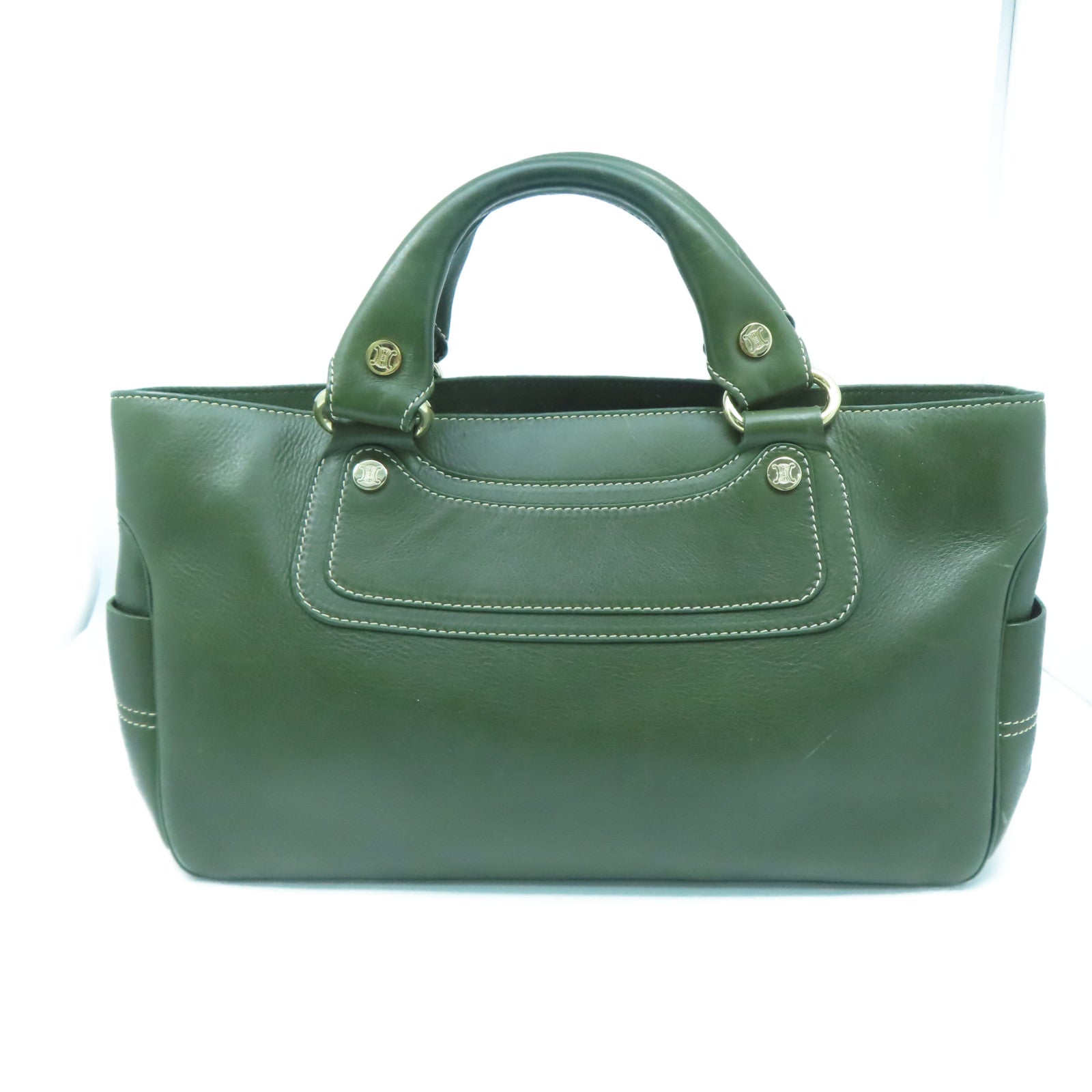 CELINE 牛皮皮革Tote Bag銀扣手挽袋綠色