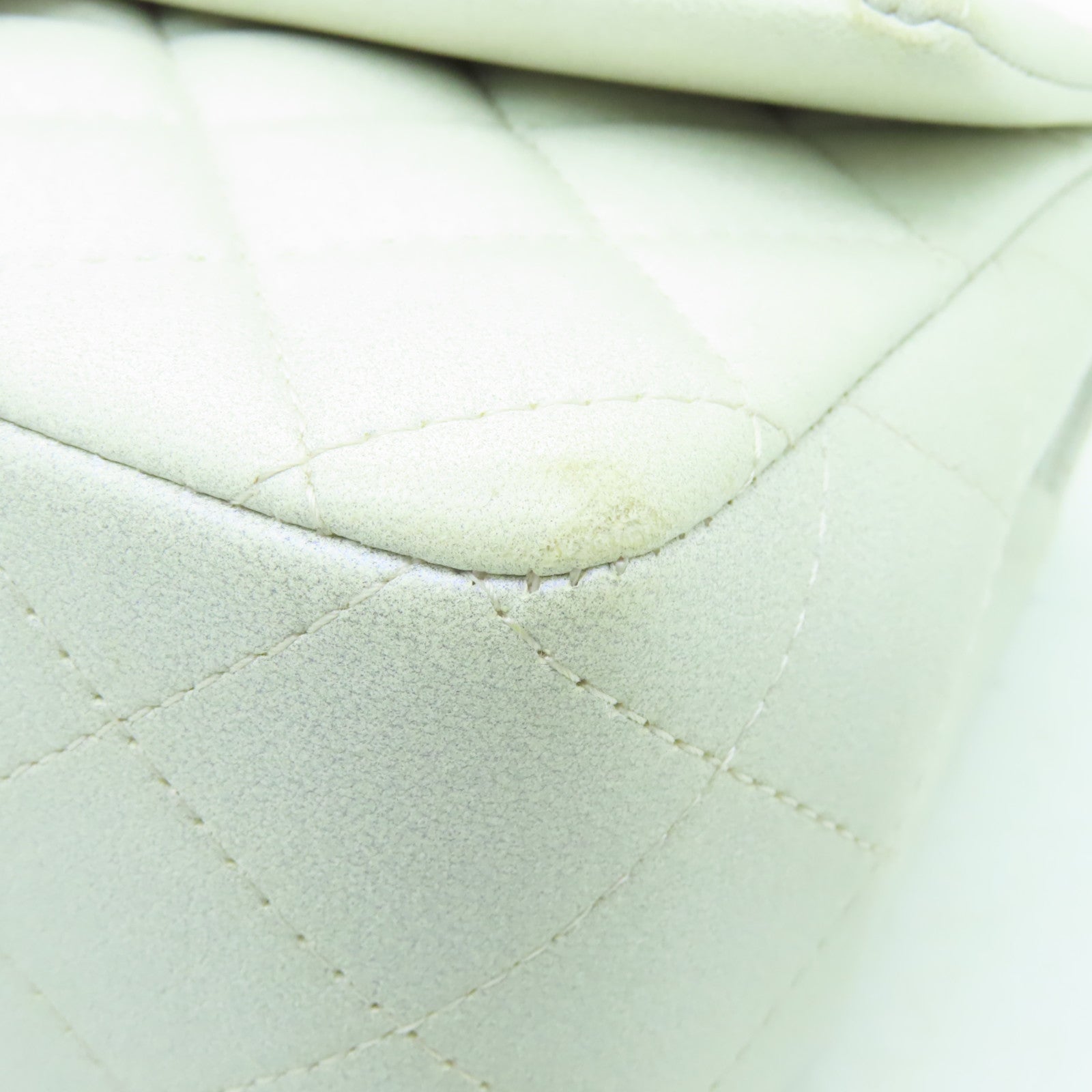 CHANEL 菱格羊皮皮革Chain Shoulder Bag金扣鏈帶手挽肩背兩用袋白色