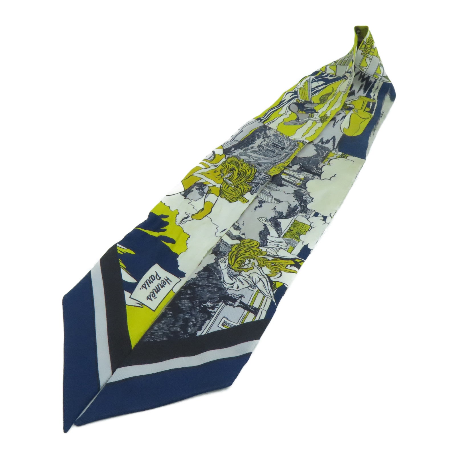 HERMES 絲質Twilly絲巾黃色/灰色