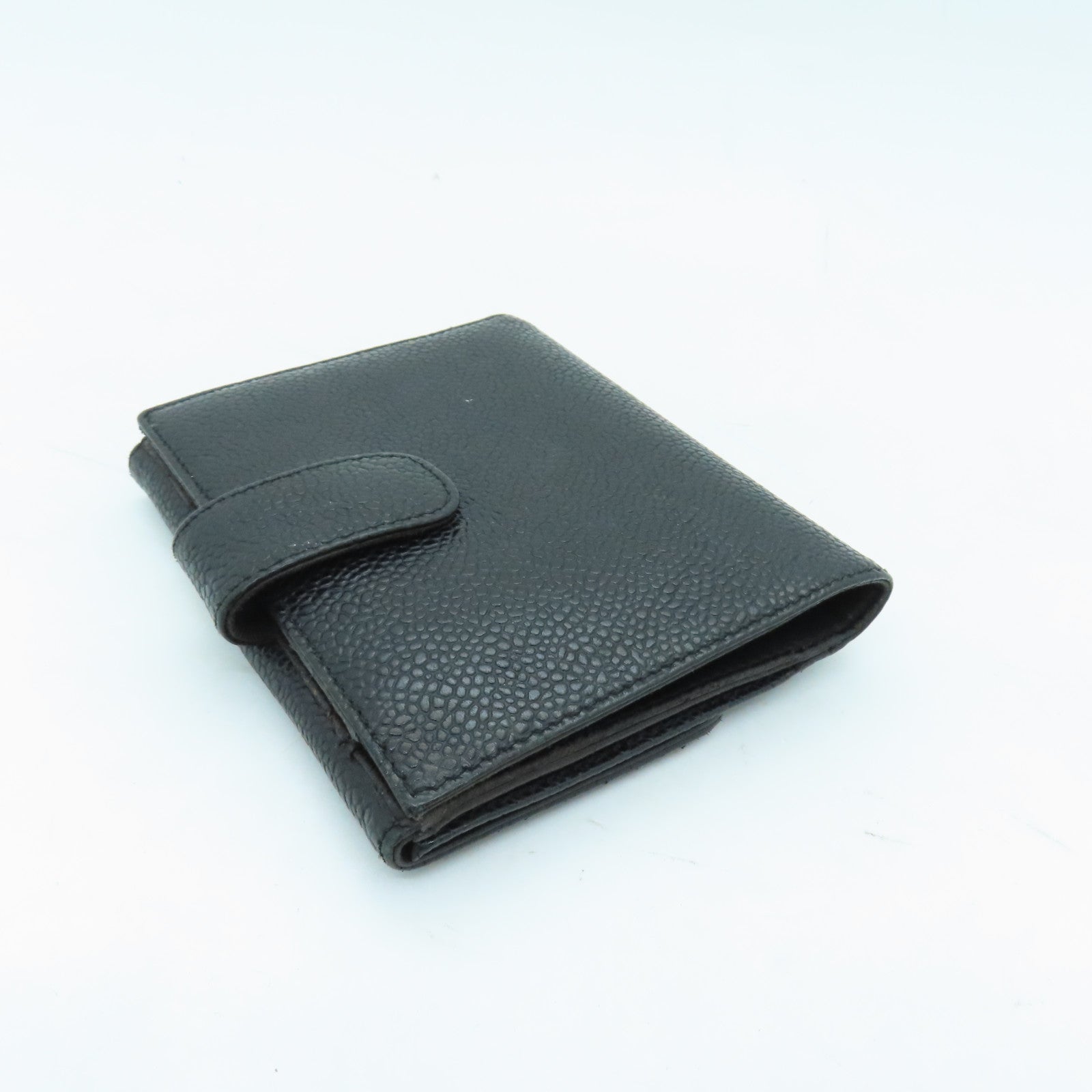 CHANEL Caviar Leather Vitage Wallet Silver Buckle Wallet Black