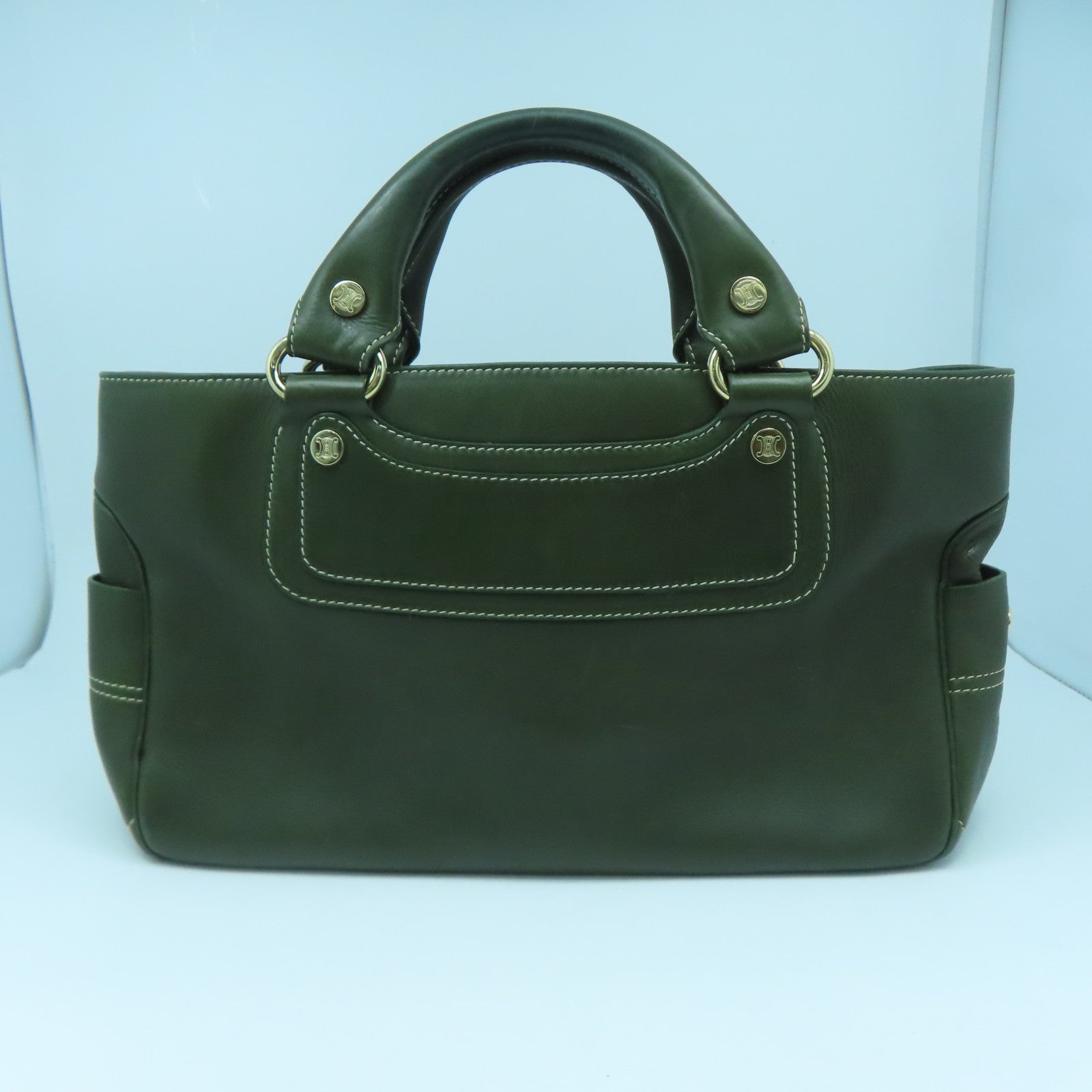 CELINE 牛皮皮革Tote Bag銀扣手挽袋綠色