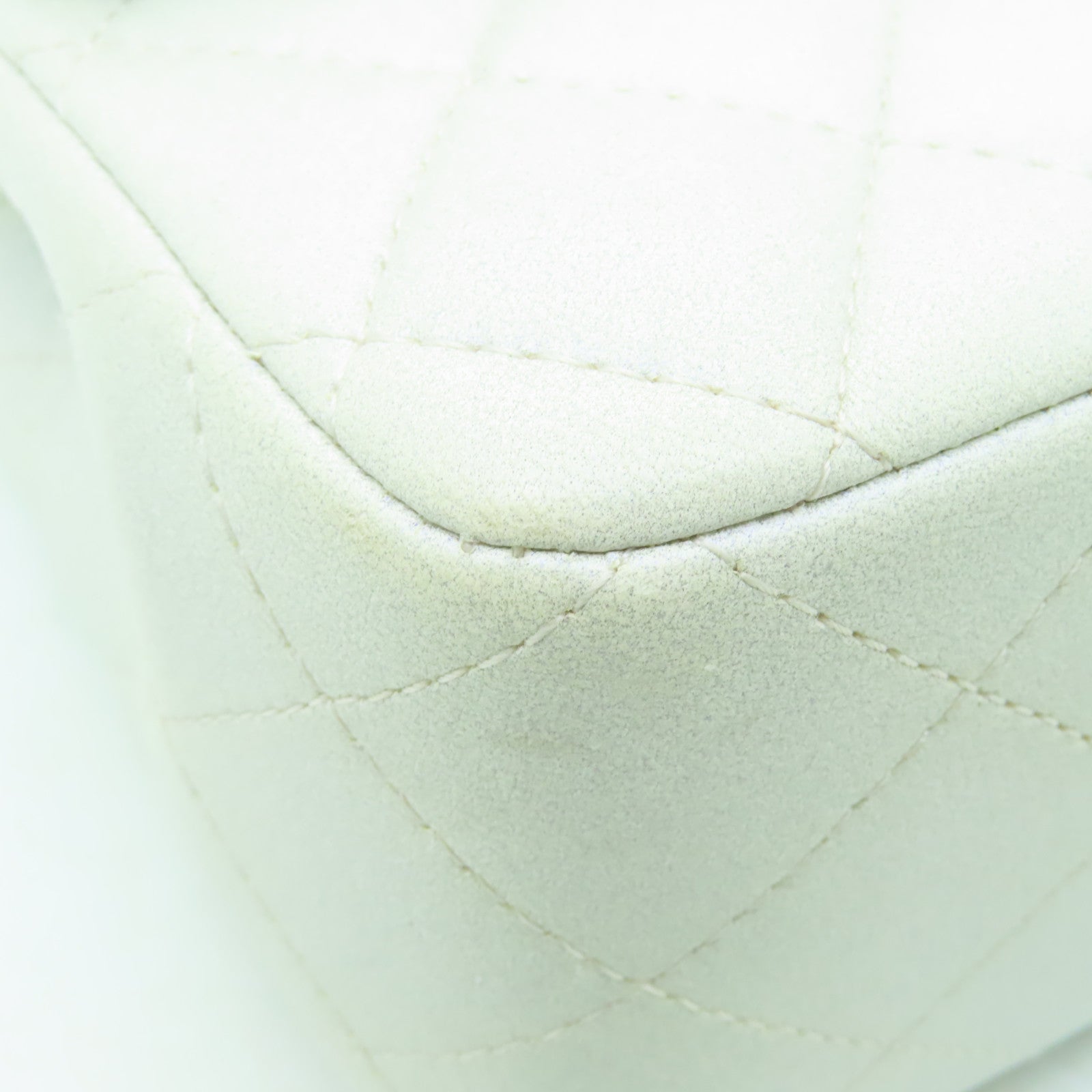 CHANEL 菱格羊皮皮革Chain Shoulder Bag金扣鏈帶手挽肩背兩用袋白色