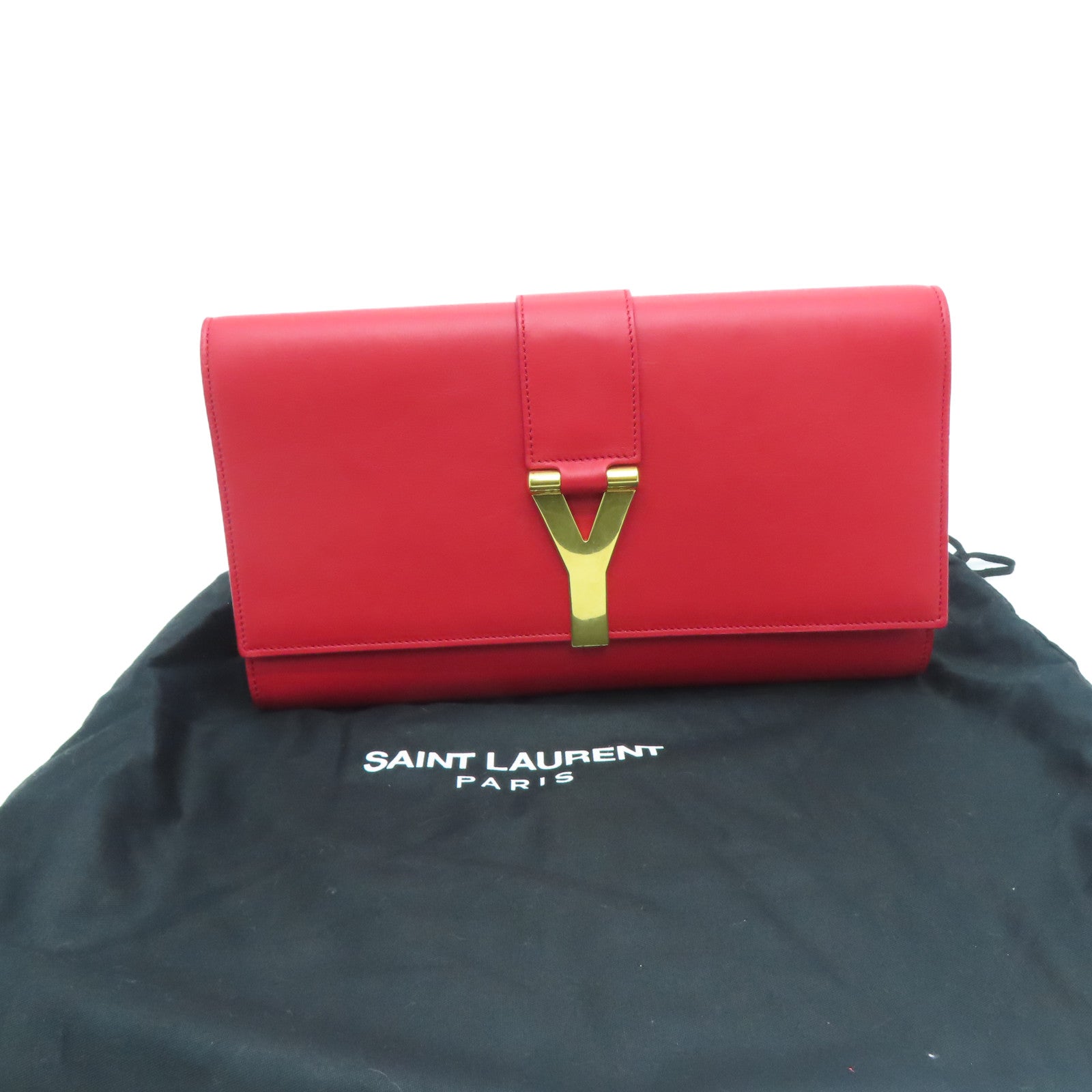 SAINT LAURENT [Sharp Discount] Leather Second Pouch Gold Buckle Clutch Red