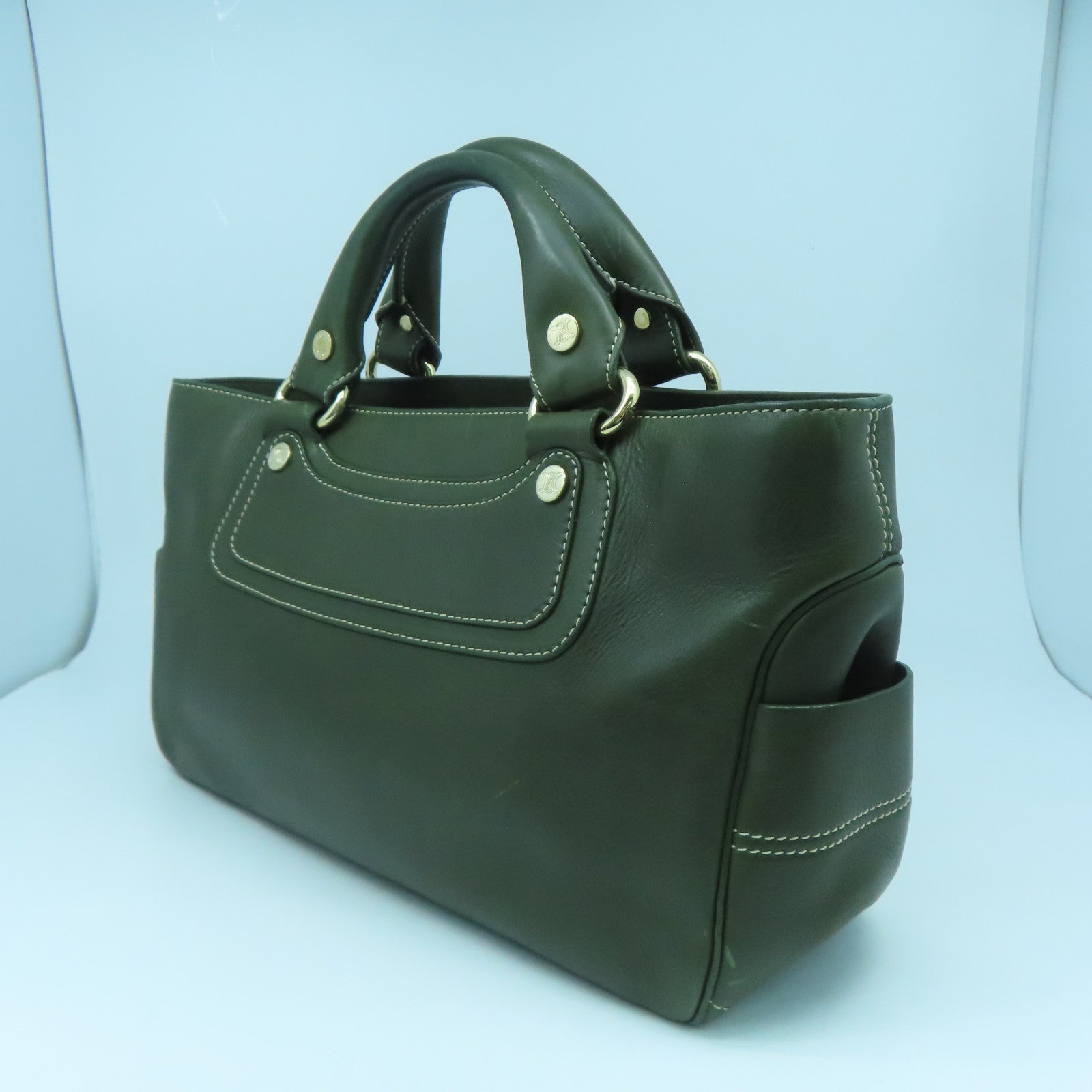 CELINE 牛皮皮革Tote Bag銀扣手挽袋綠色