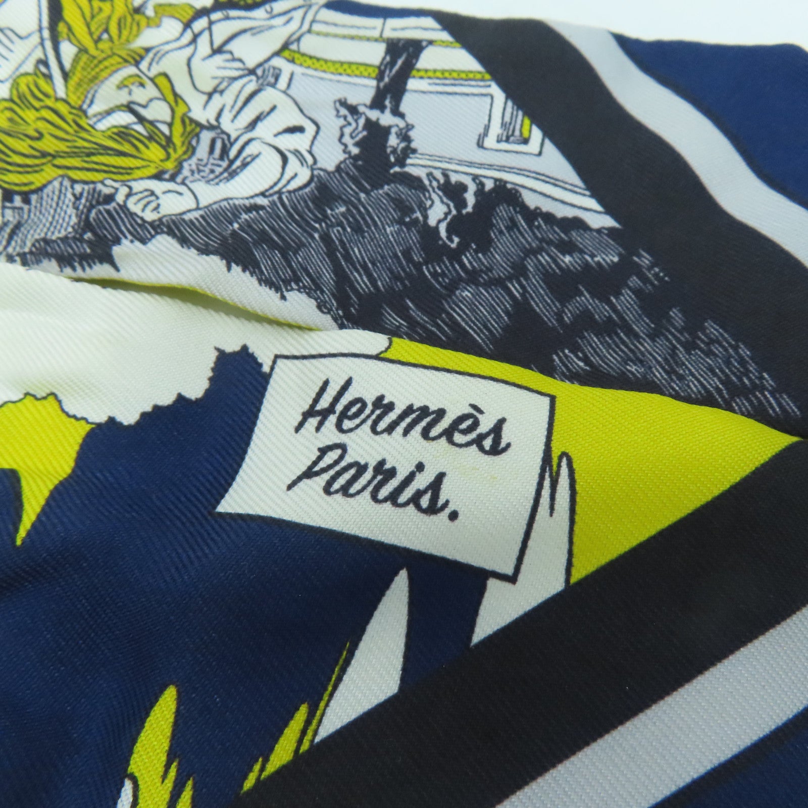 HERMES 絲質Twilly絲巾黃色/灰色