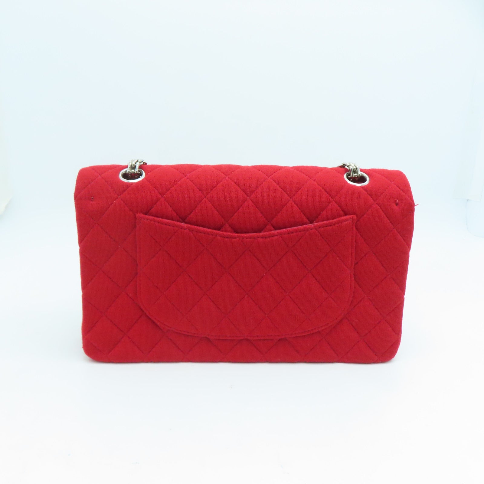 CHANEL 【激減優惠】菱格帆布Chain Shoulder Bag銀扣鏈帶肩背袋紅色
