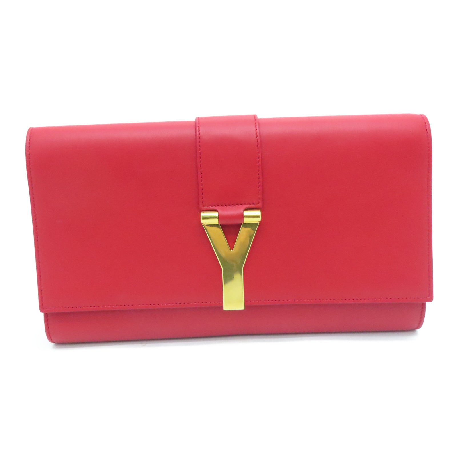 SAINT LAURENT [Sharp Discount] Leather Second Pouch Gold Buckle Clutch Red