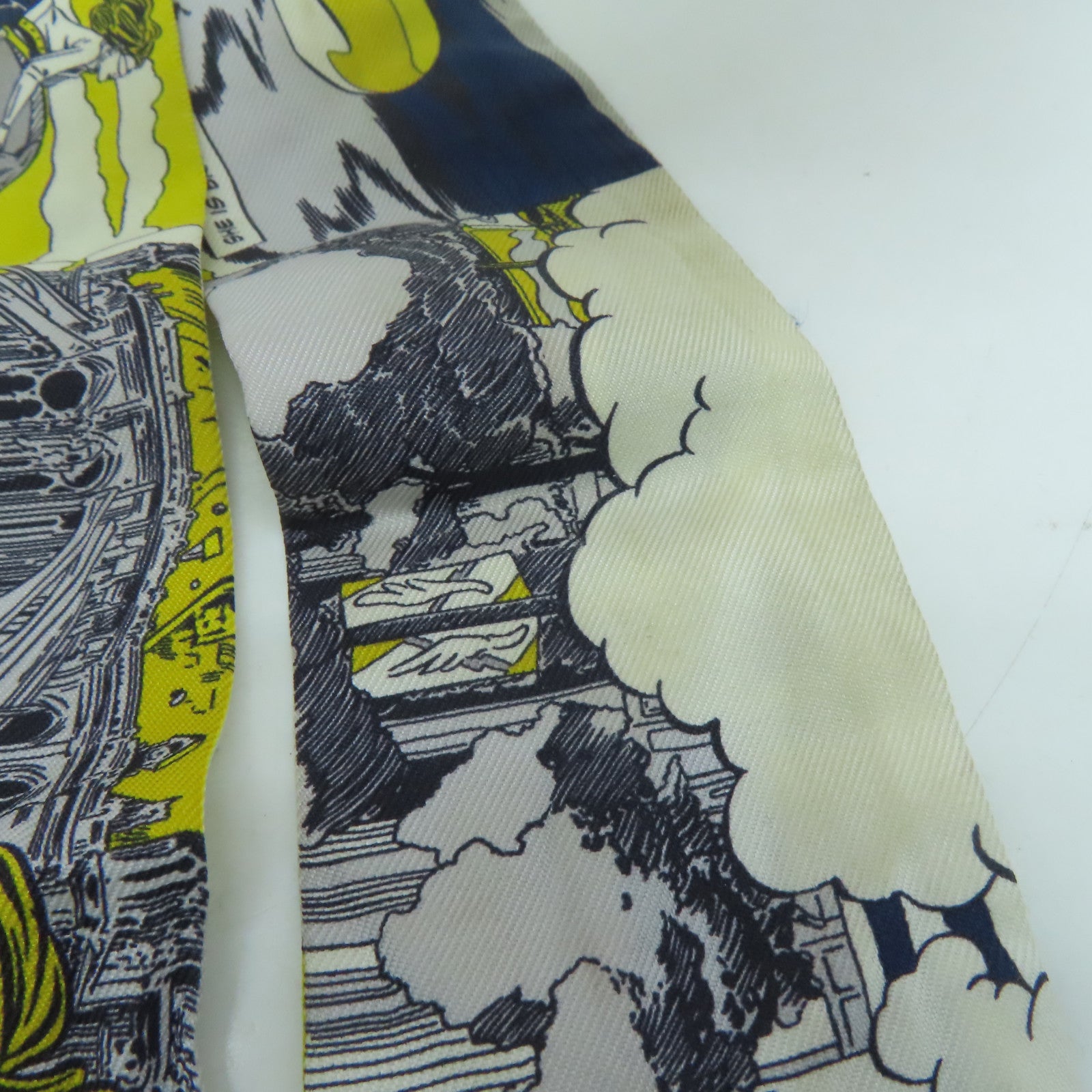 HERMES 絲質Twilly絲巾黃色/灰色