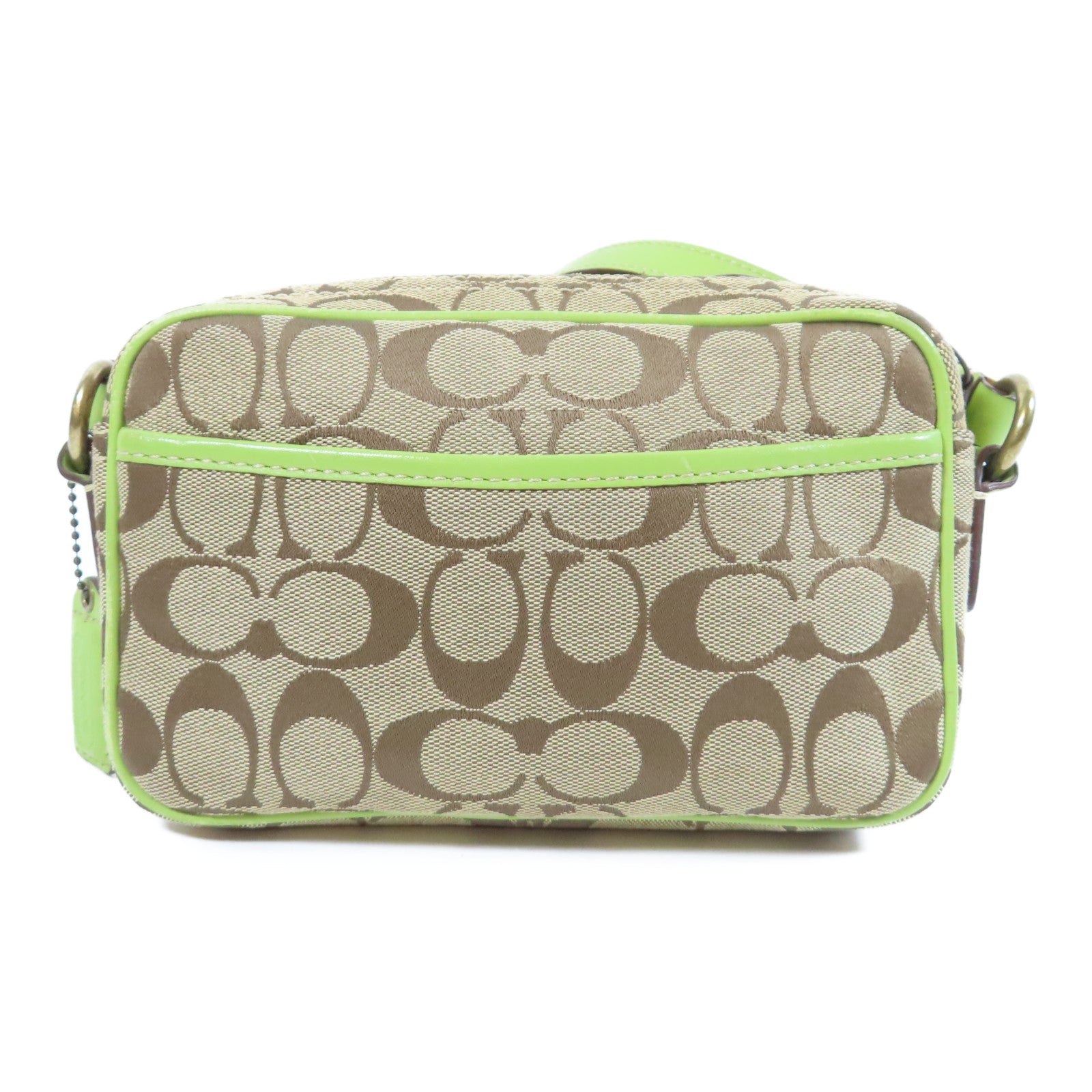 COACH 帆布Shoulder Bag金扣肩背袋綠色/啡色