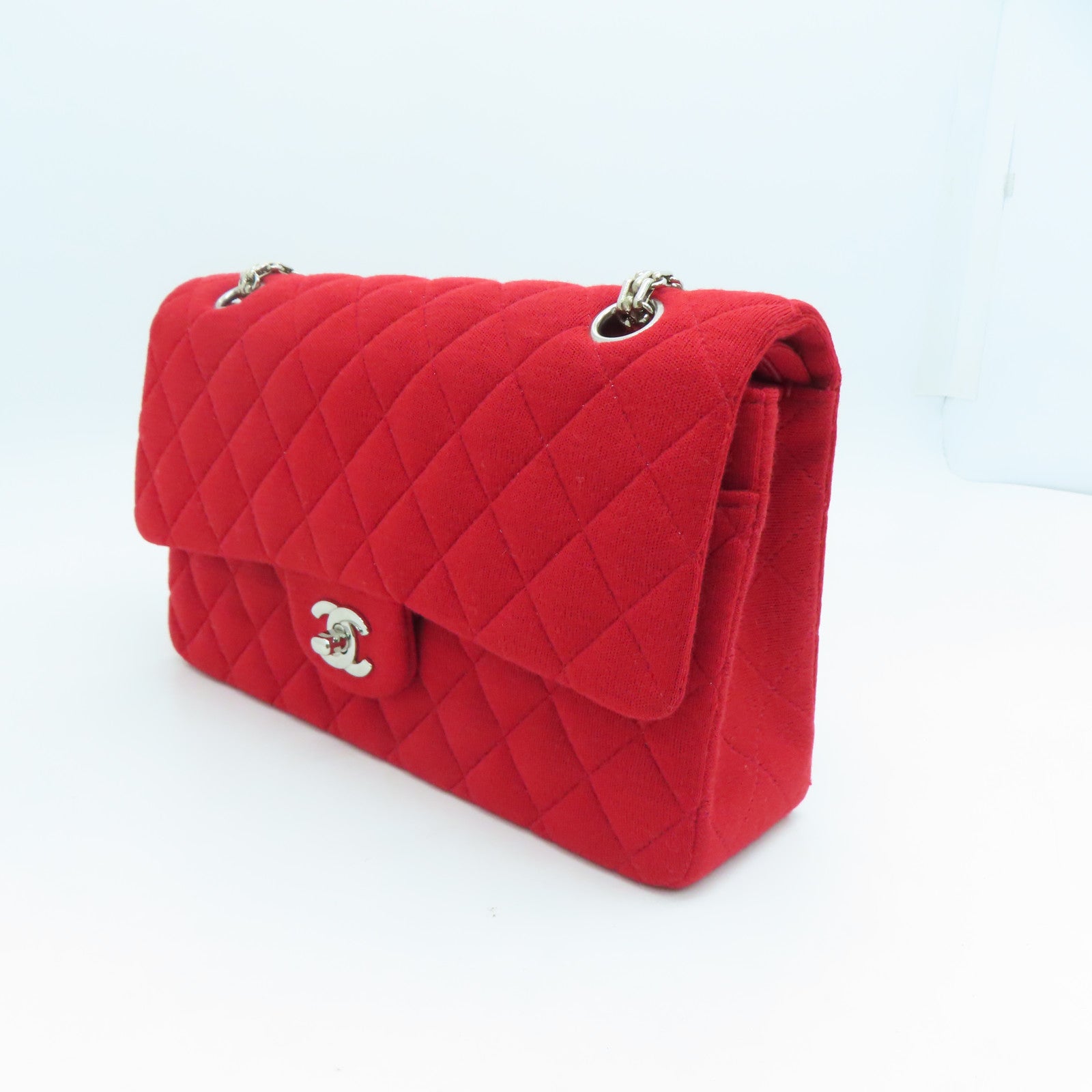 CHANEL 【激減優惠】菱格帆布Chain Shoulder Bag銀扣鏈帶肩背袋紅色