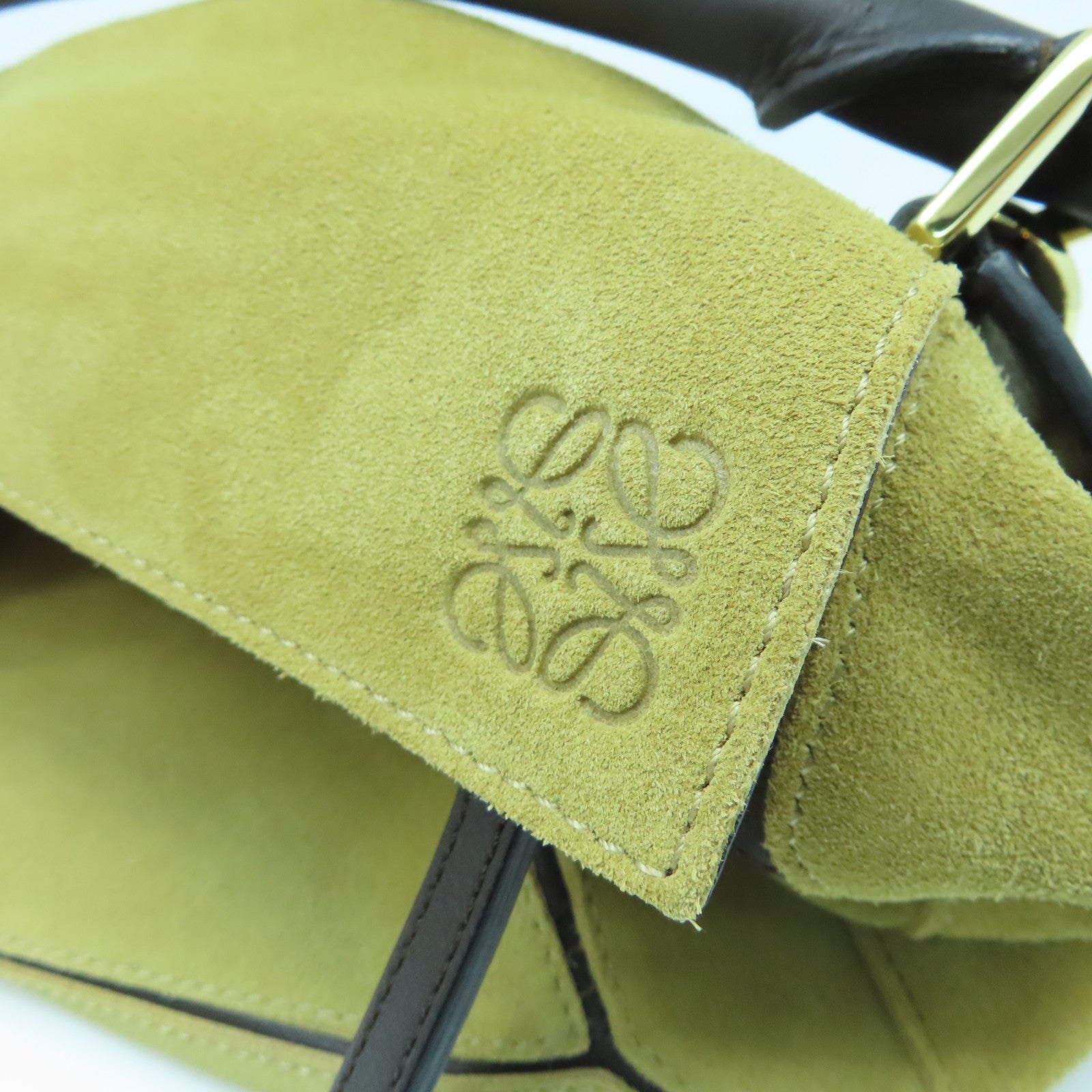 LOEWE 麂皮皮革Puzzle手挽肩背兩用袋卡其色