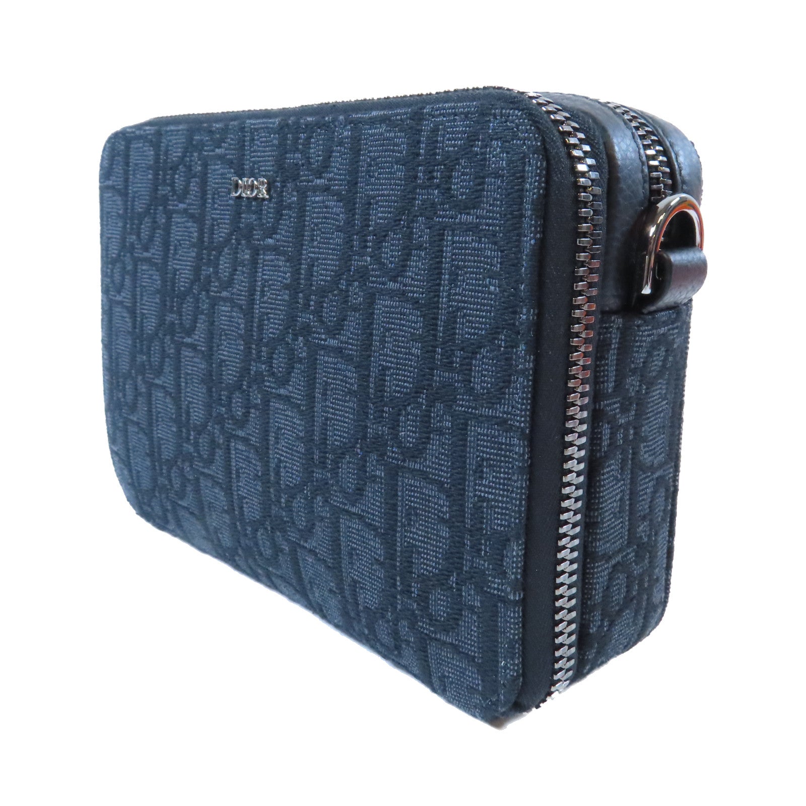 Dior 帆布Pouch with Strap銀扣肩背袋黑色