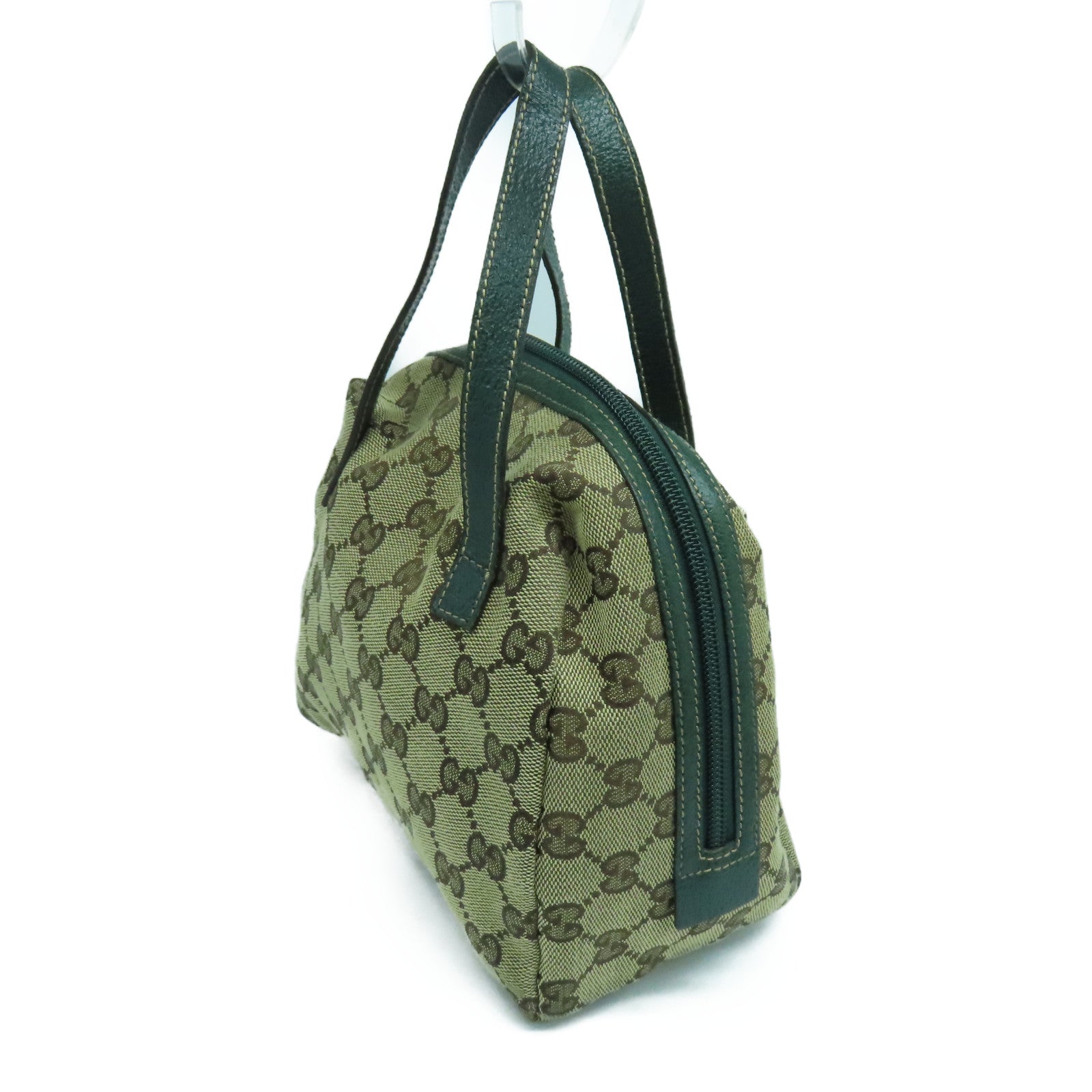 GUCCI 帆布Hand Bag綠扣/金扣手挽袋啡色/綠色