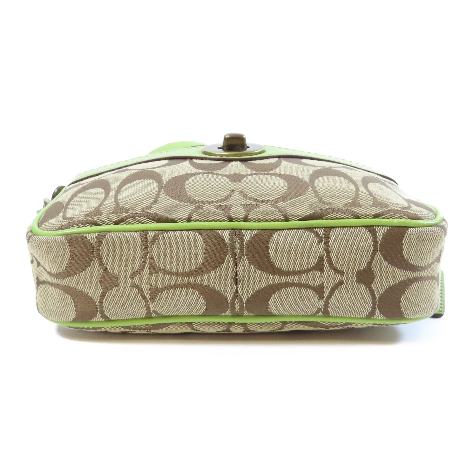 COACH 帆布Shoulder Bag金扣肩背袋綠色/啡色