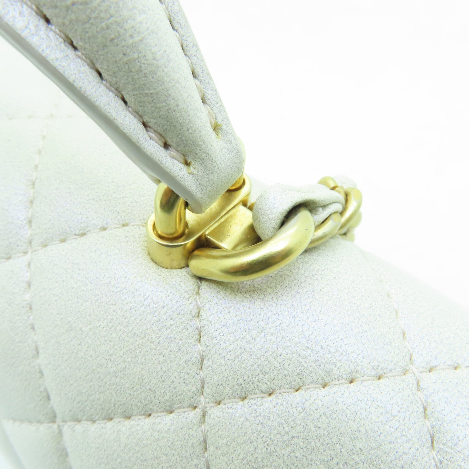 CHANEL 菱格羊皮皮革Chain Shoulder Bag金扣鏈帶手挽肩背兩用袋白色
