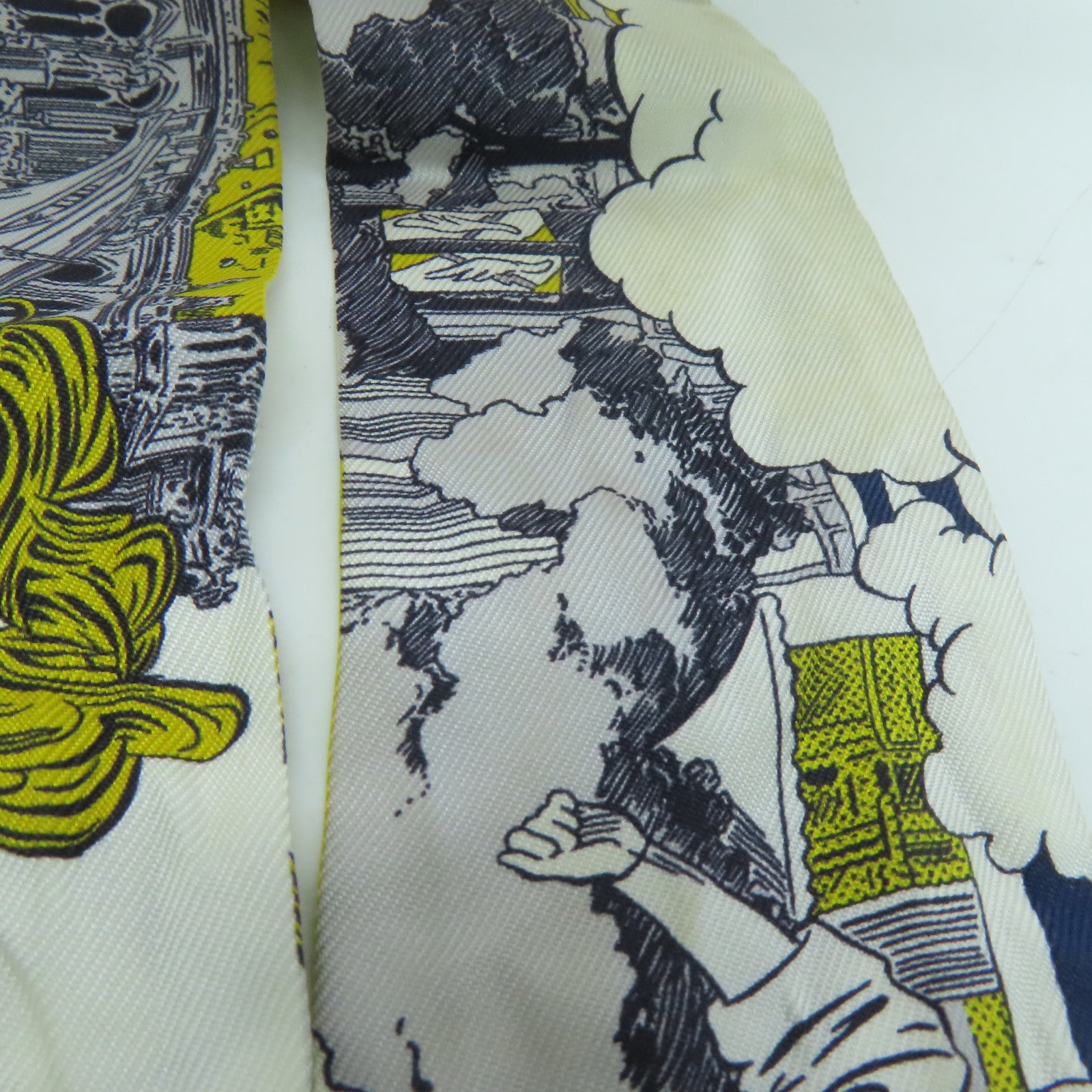 HERMES 絲質Twilly絲巾黃色/灰色